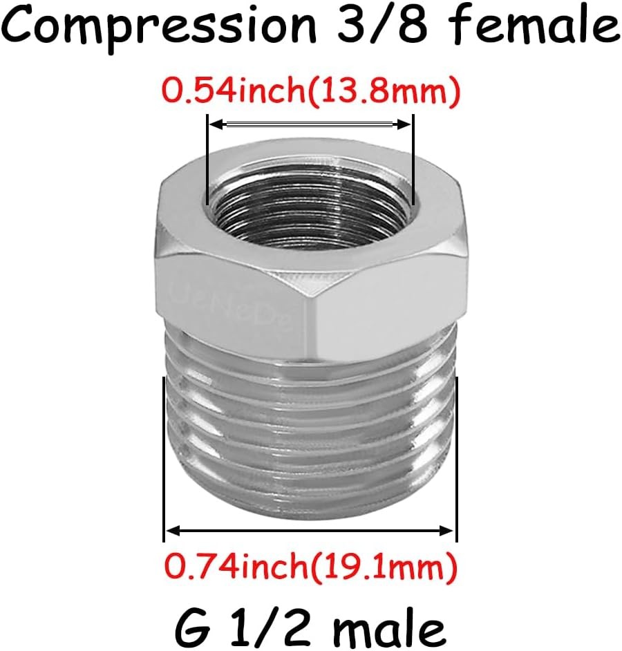 3PCS Water Line Adapter, 1/2″ 1/2 G Male to 3/8 Compression Female, Silvery