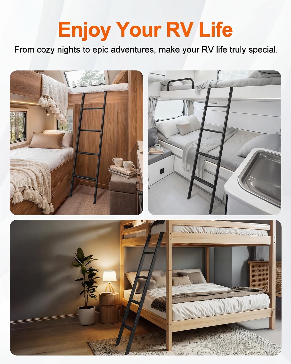 HeavyDuty 55Inch RV Bunk Bed Ladder, AntiSlip, 330 lbs Capacity, Extra Wide
