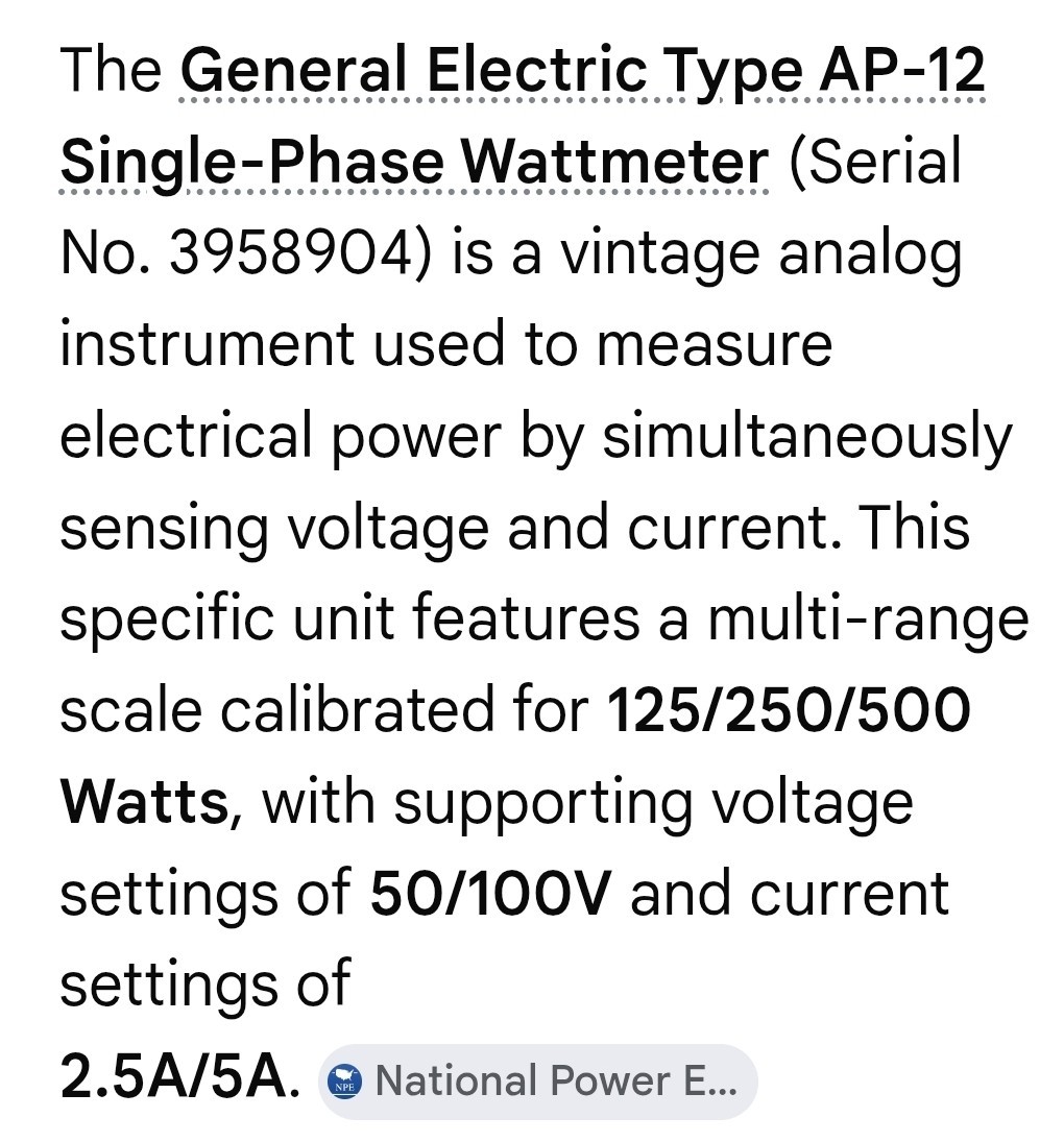 Vintage -General Electric Single Phase Watt Meter, Type AP-12
