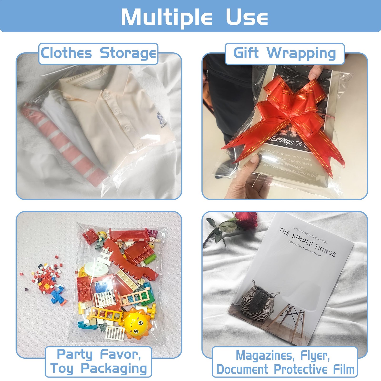 9X11 Inch Self-Sealing Clear Plastic Shipping Bags for Clothes, 100 Pack OPP Pol