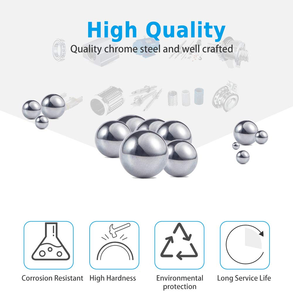 600pcs Bicycle Bearing Balls 6 Sizes 1/4 to 3/32 Loose Steel Ball Bearings Set