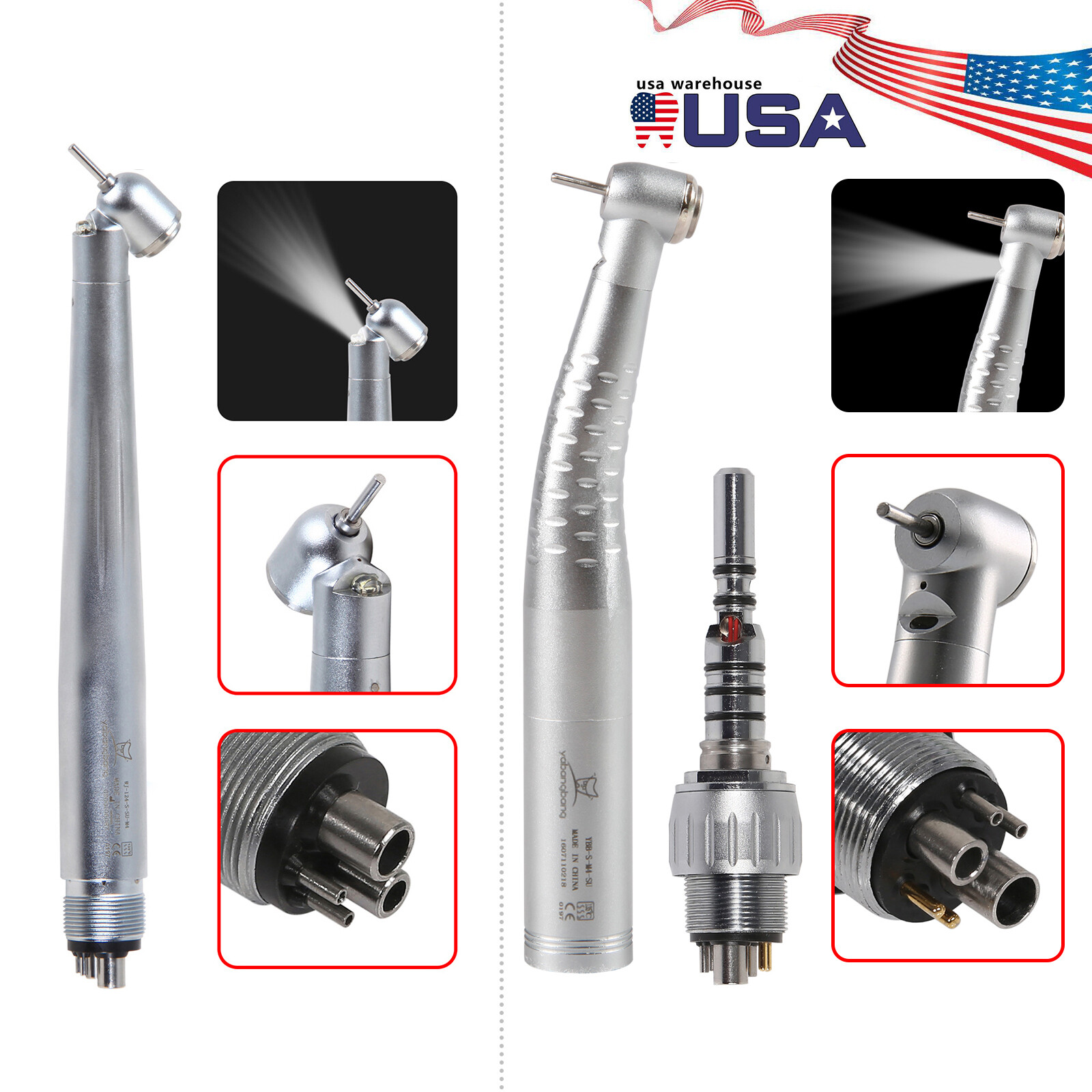 Dental 45° Angle/Standard Head LED E-generator / Fiber Optic Handpiece 4H 6Pin