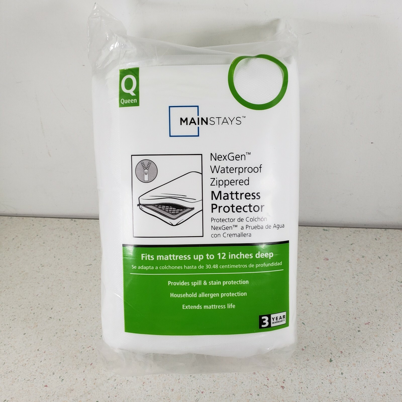 Mainstays Zippered NexGen Waterproof Allergy Relief Mattress Protector, Q 12″