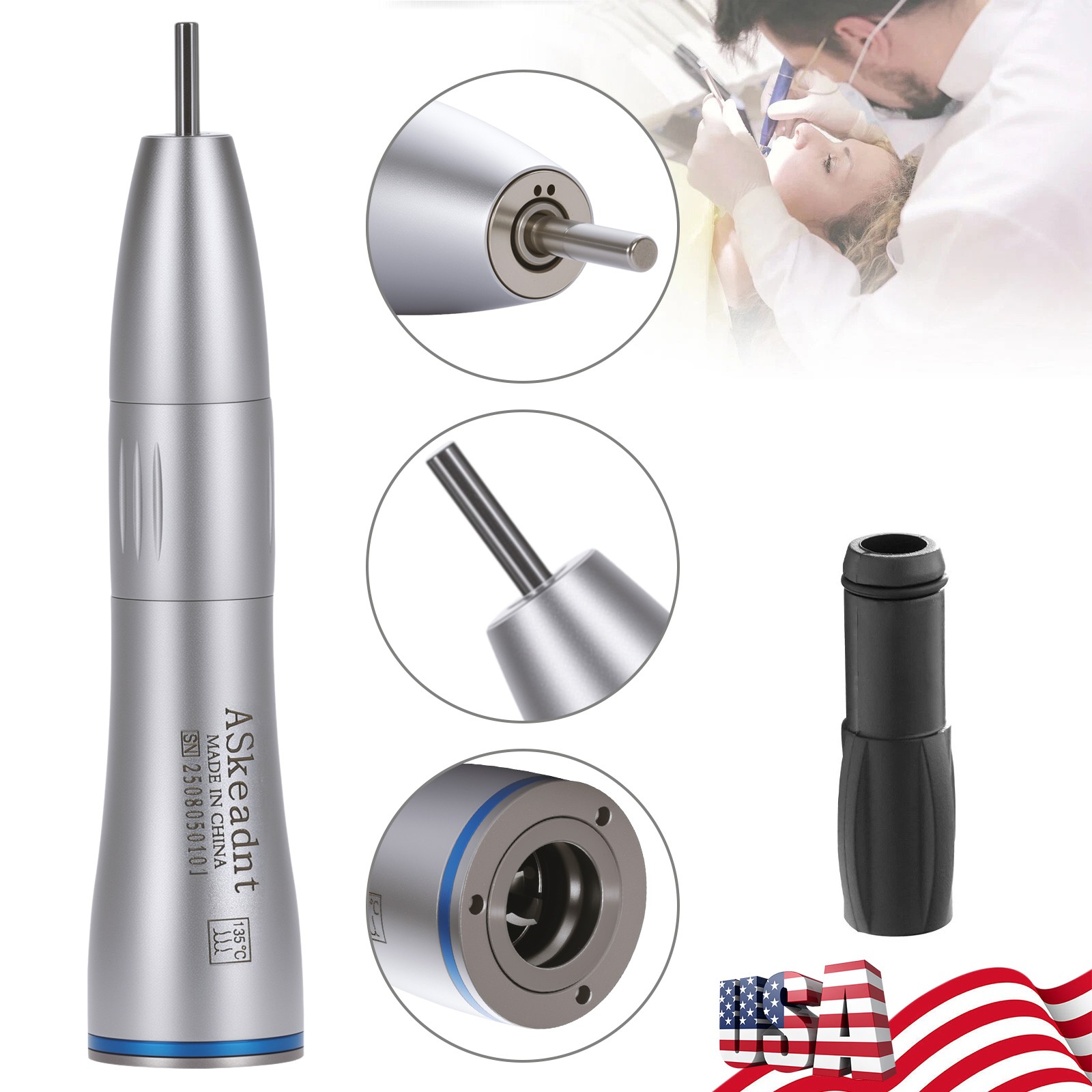1-10 Dental Internal Water Spray Straight Nosecone Low Speed Handpiece ASkeadnt
