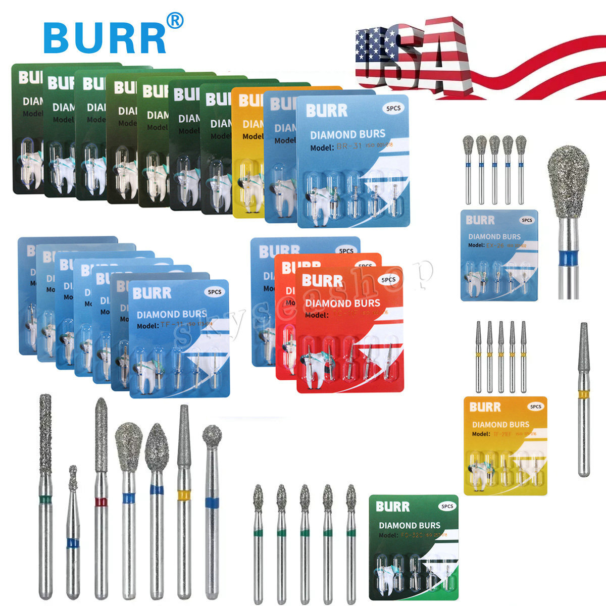 Dent Diamond Burs for fit High Speed Handpiece Medium FG 1.60mm 20 fixed types