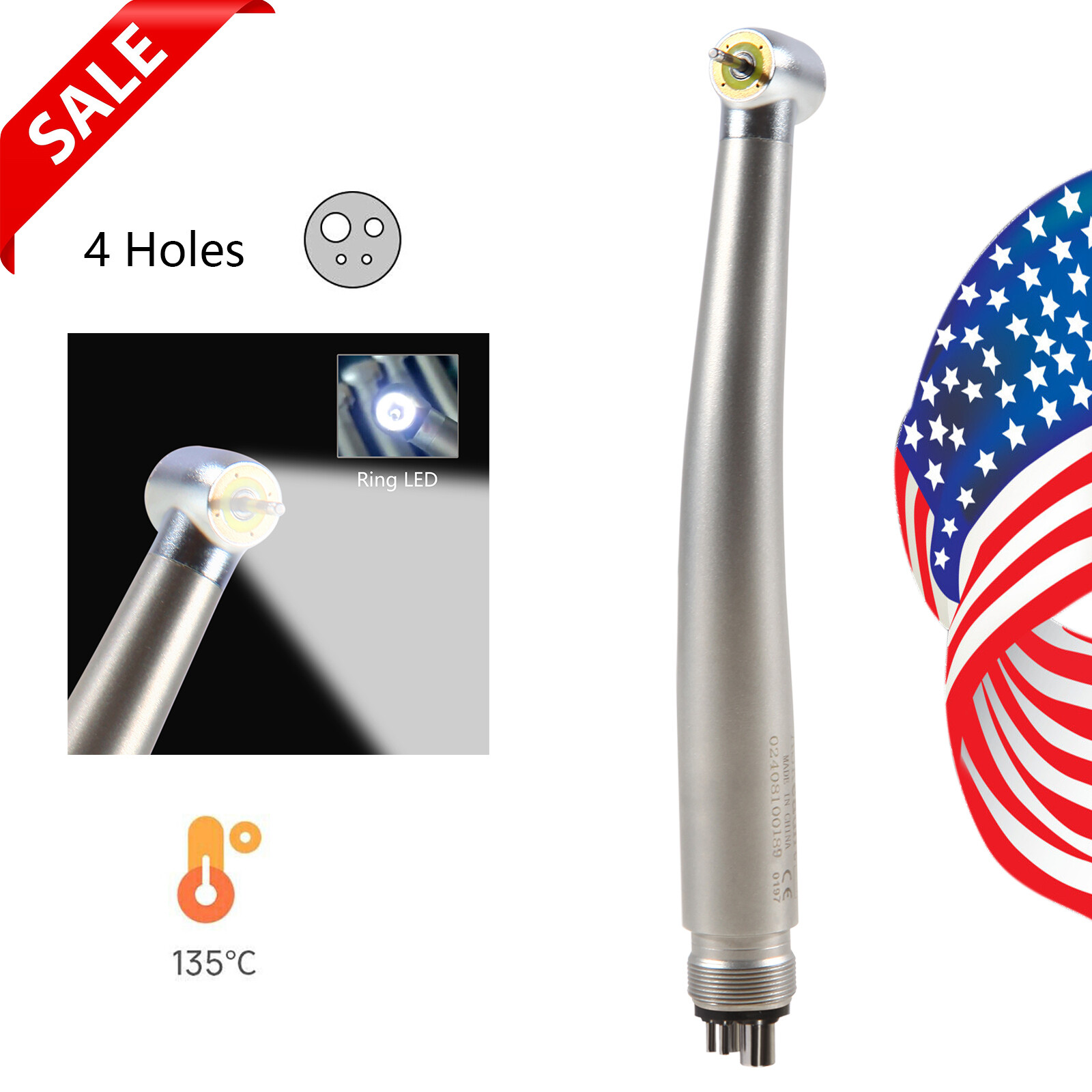 Dental Shadowless Ring LED High Speed Handpiece E-generator 4 Hole Midwest SA