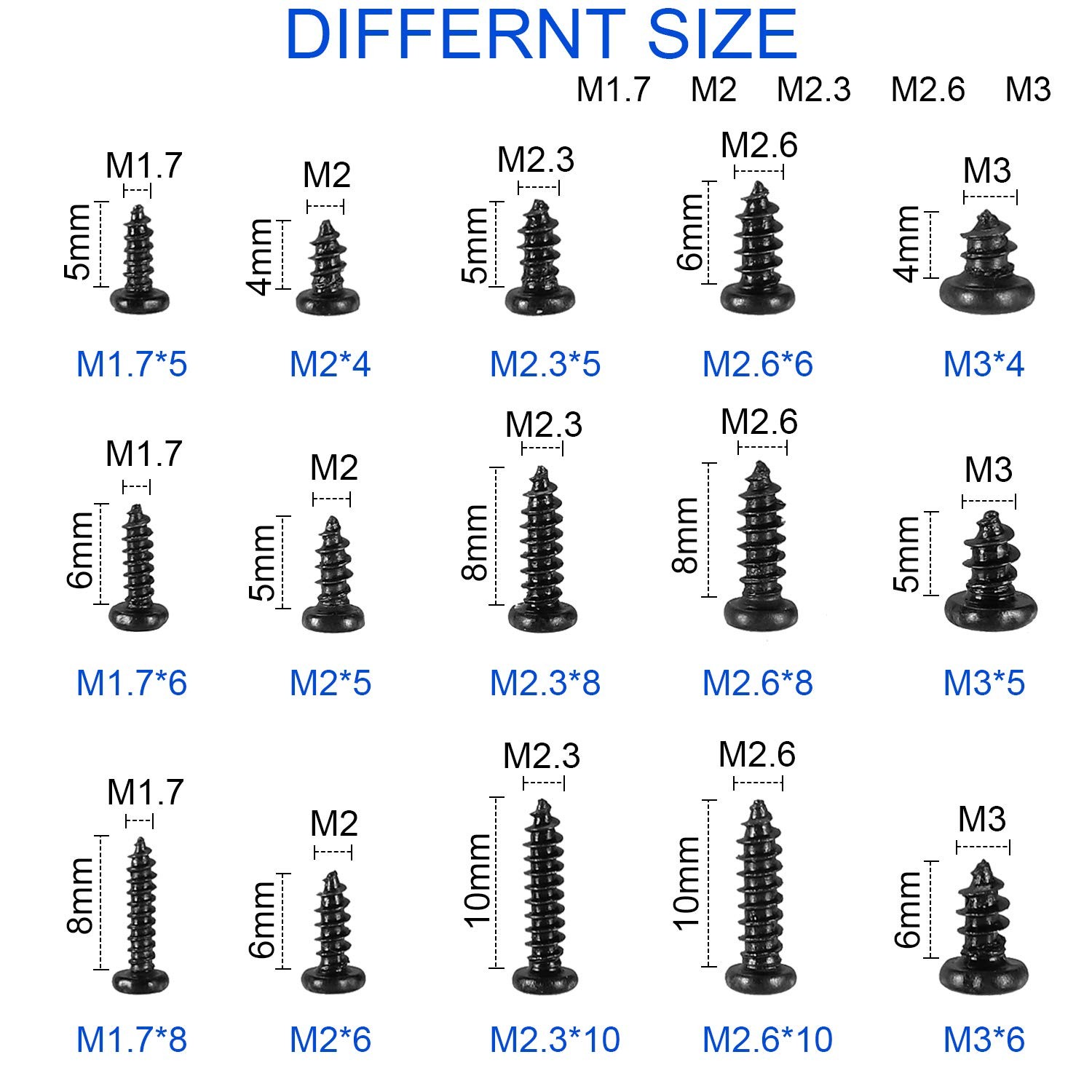 750 Pcs Small/Micro/Tiny/Mini SelfTapping Screws, M1.7M3 Phillips Pan Head, C…