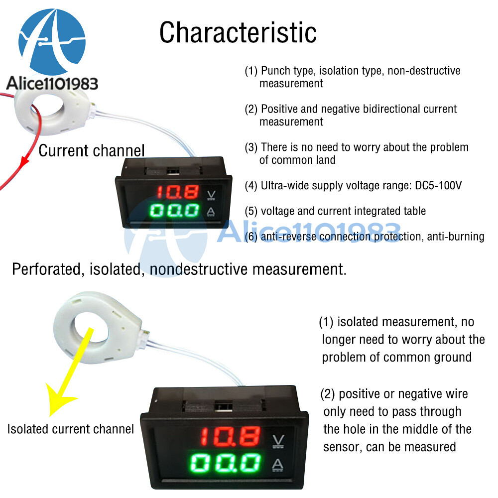 DC0-300V 50/100/200/400A Digital Current Voltage Meter Hall Ammeter Voltmeter