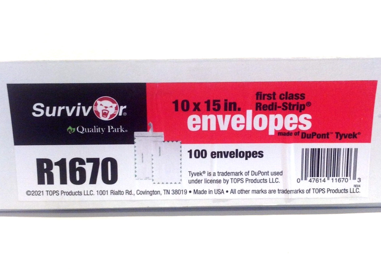 Box of 100 Survivor R1670 Tyvek USPS First Class Mailers 10″ x 15″ White NEW