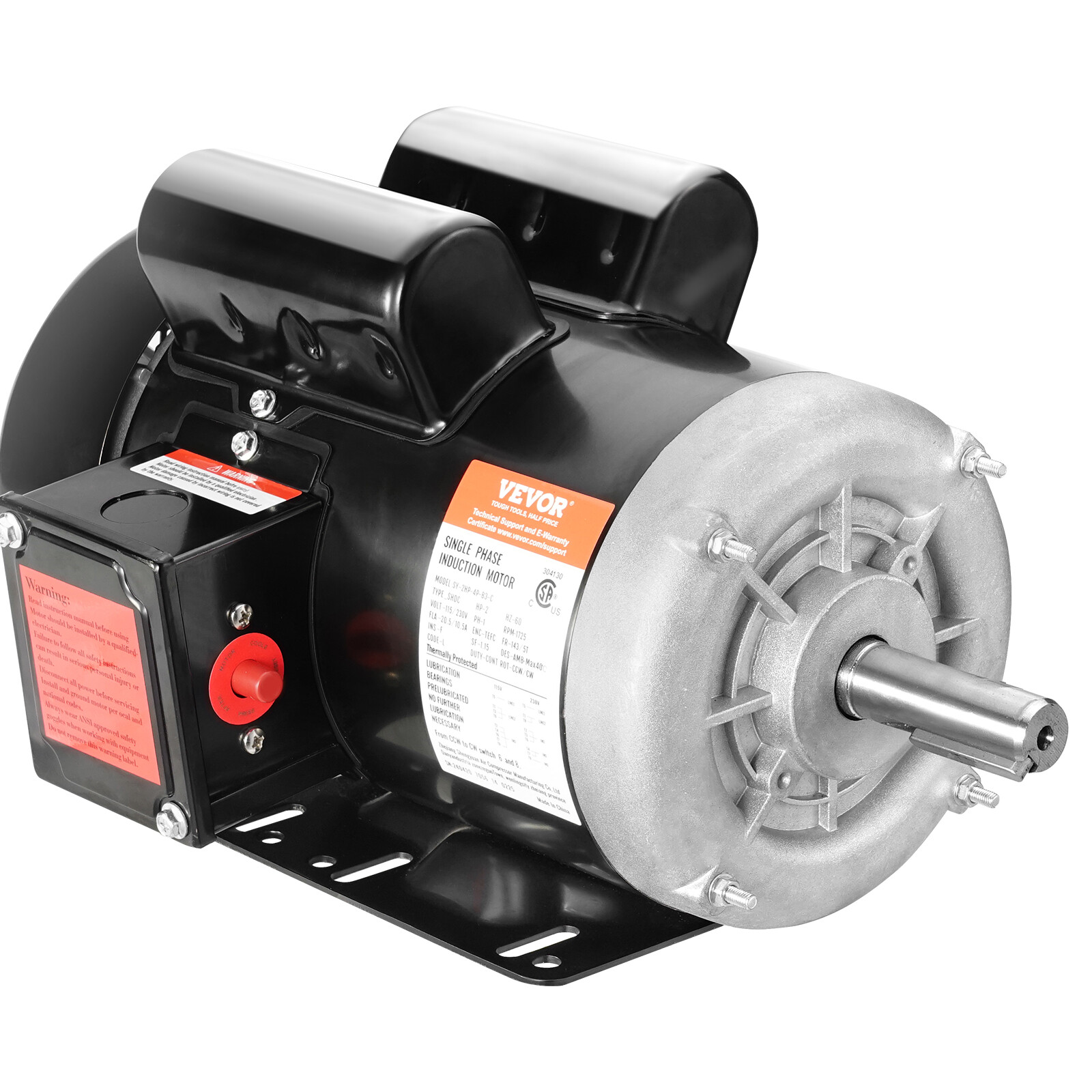 VEVOR 2HP Electric Motor 1725RPM 143/5T Frame 1-Phase 7/8″ Key Shaft 115/230V