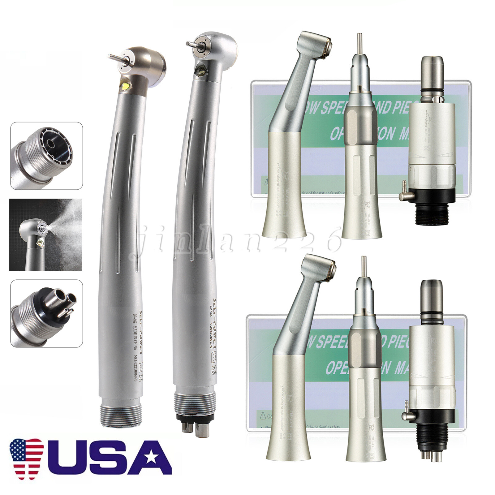 Kit de pieza de mano turbina fibra óptico dental LED de alta y baja velocidad