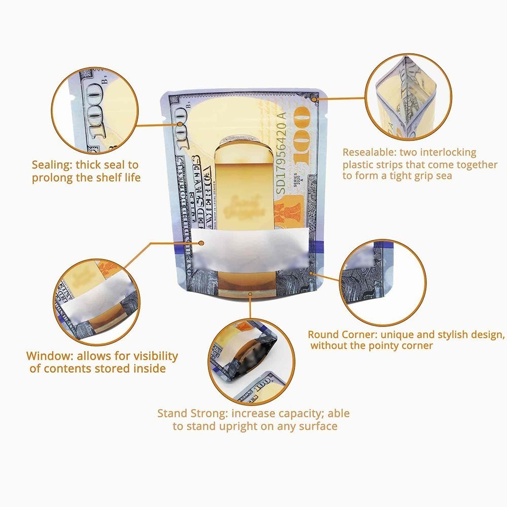 100pcs 3.5g Smell Proof Mylar Bags | Durable Zipper for Freshness | Food Grade