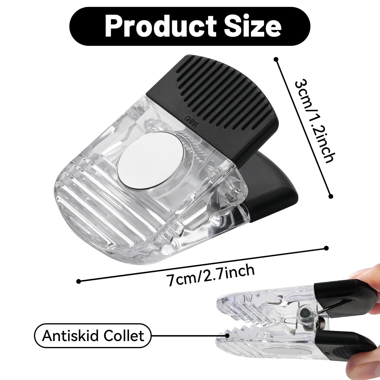 Large Clear 2 Inch Magnetic Office, Paper and Bag Clips, 8-Pack