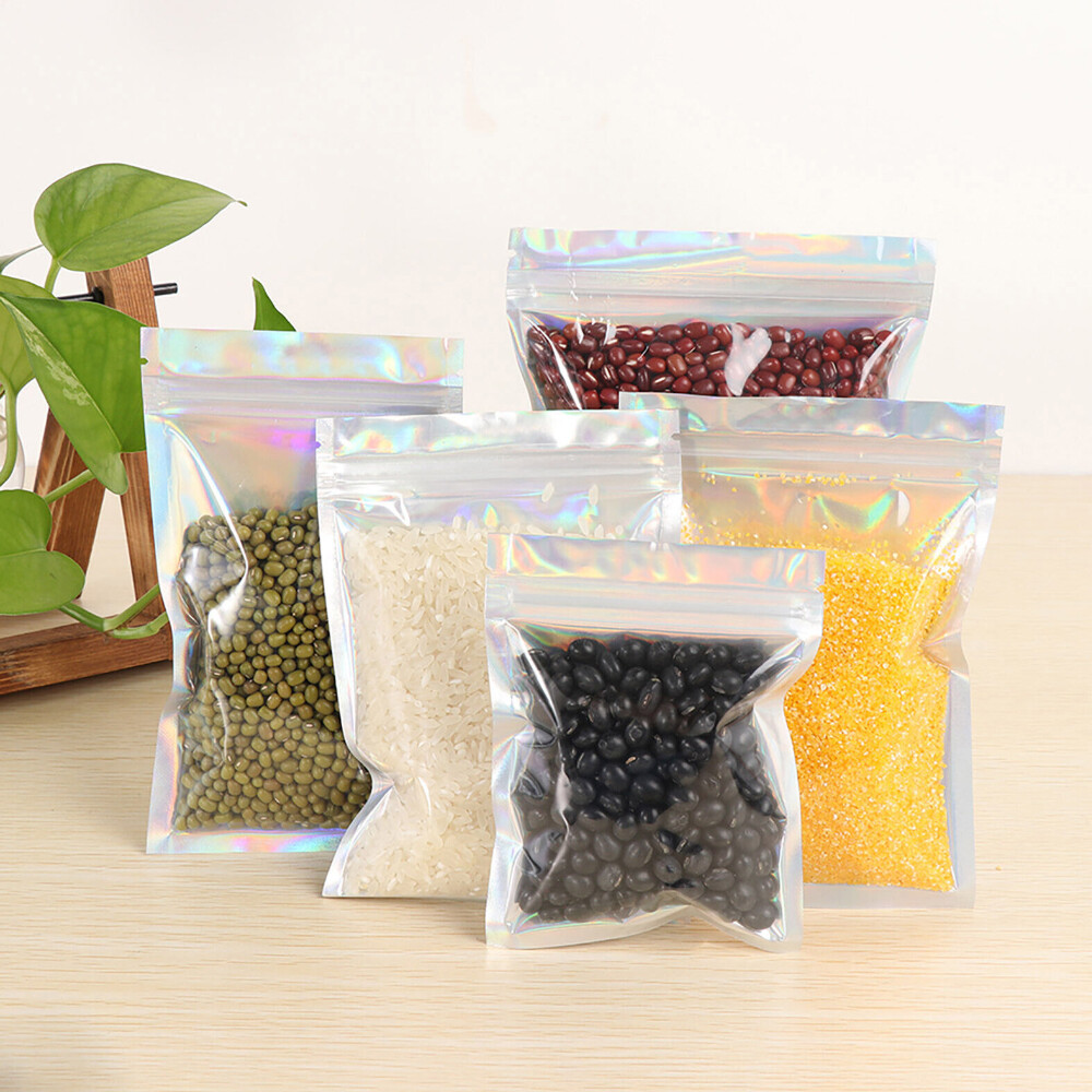 400 pcs Holographic Mylar Foil Bags Smell Proof Resealable Zip Lock Pouch Black