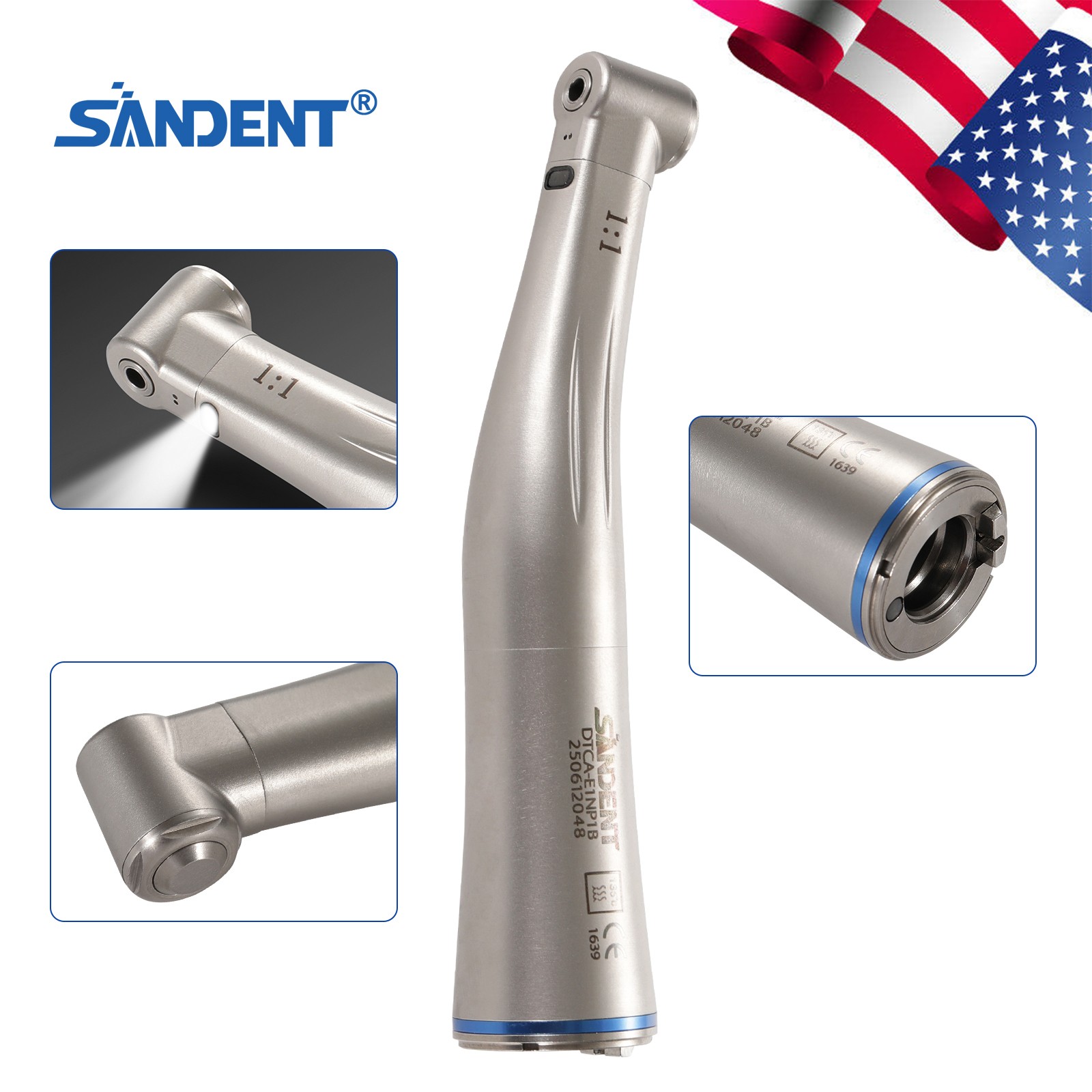 Dental 1:1 LED Fiber Optic Handpiece Contra Angle Fit NSK Electric Motor