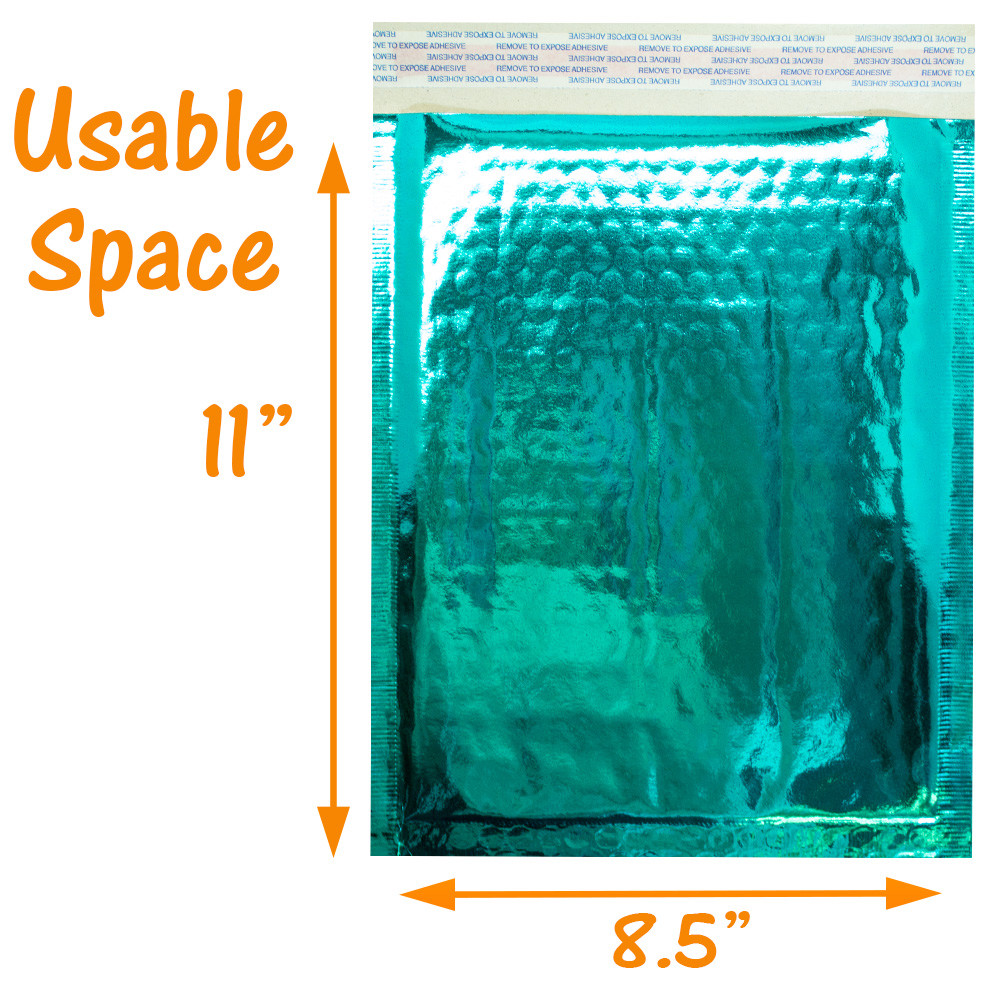 8.5×12 Holographic, Pink, Teal METALLIC BUBBLE MAILERS, Color Padded Envelopes!