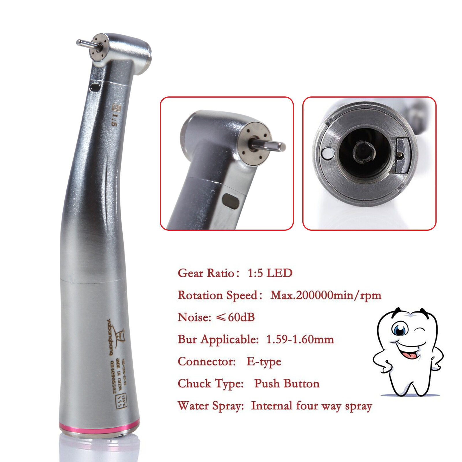 Dental 1:5 LED Fiber Optic Contra Angle Handpiece Fit NSK Ti-MAX X95L