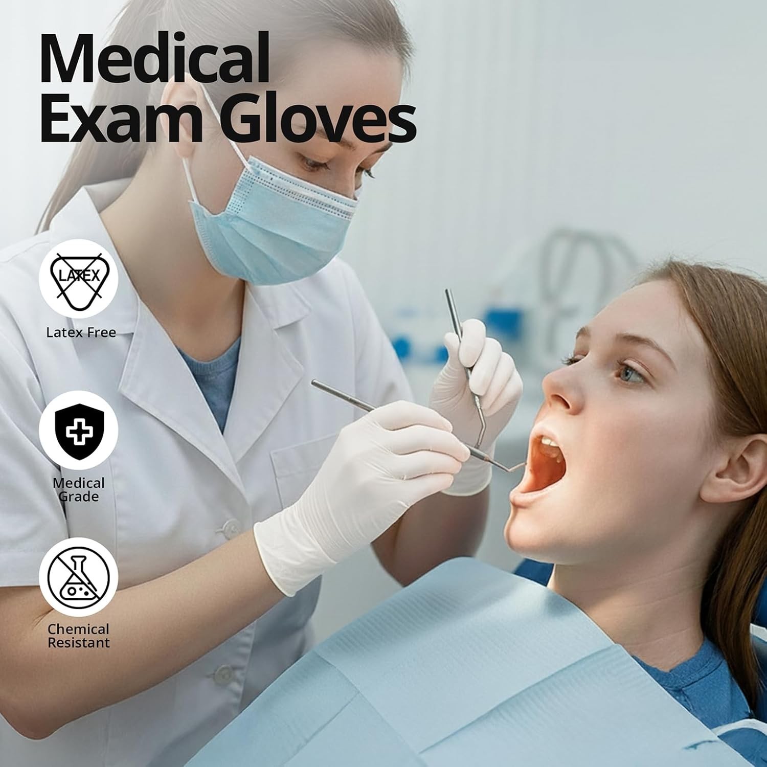 Disposable Nitrile Exam Gloves, 3-mil, Medium, Box of 100, White Nitrile Glov…