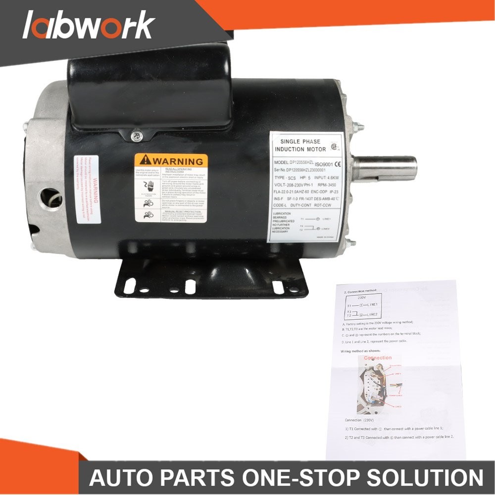 Labwork 5HP Compressor Duty Electric Motor 230V 1 Phase 3450RPM 56HZ/143T 7/8″