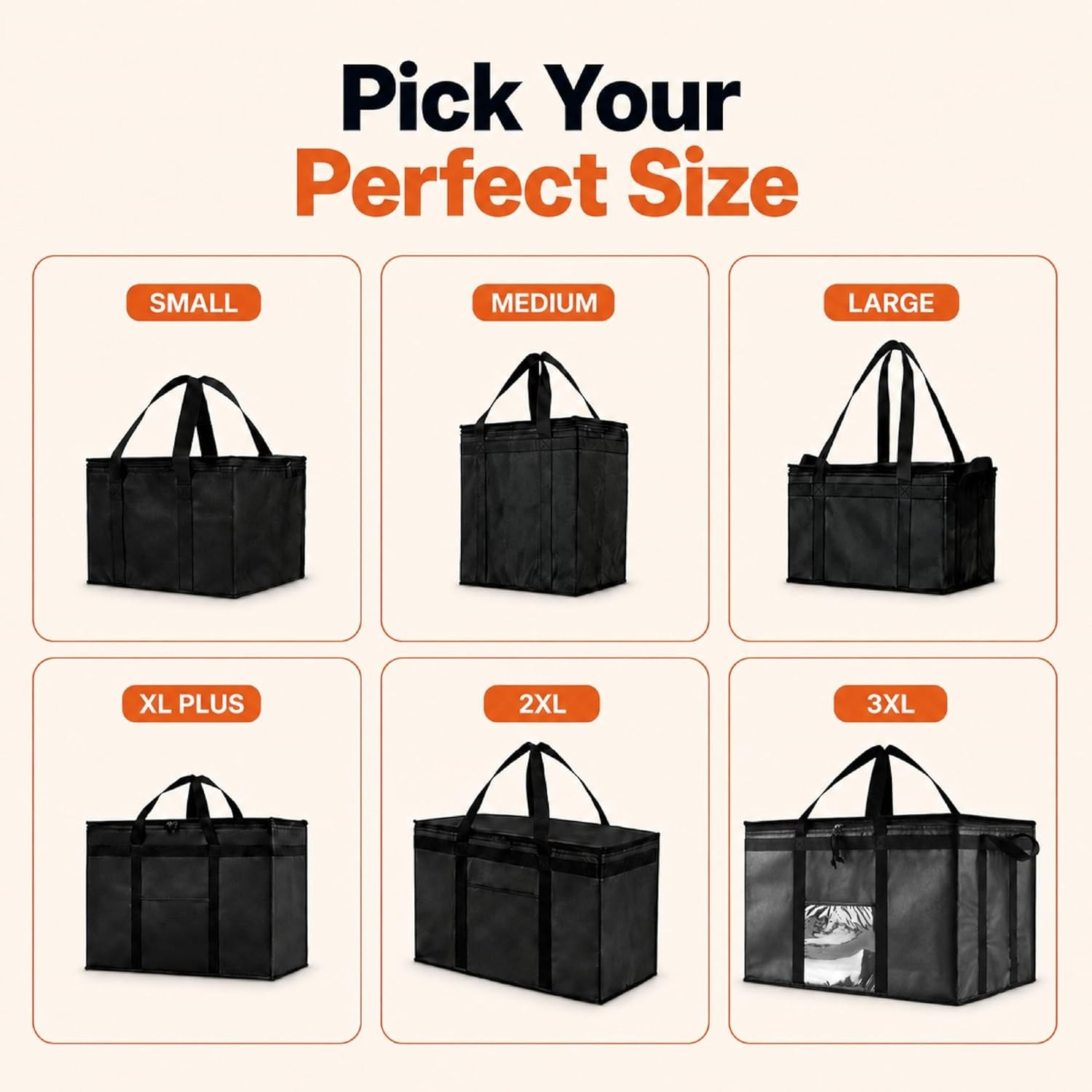 Durable Insulated Bag for Food Delivery, Reusable Cooler with Slip Pocket