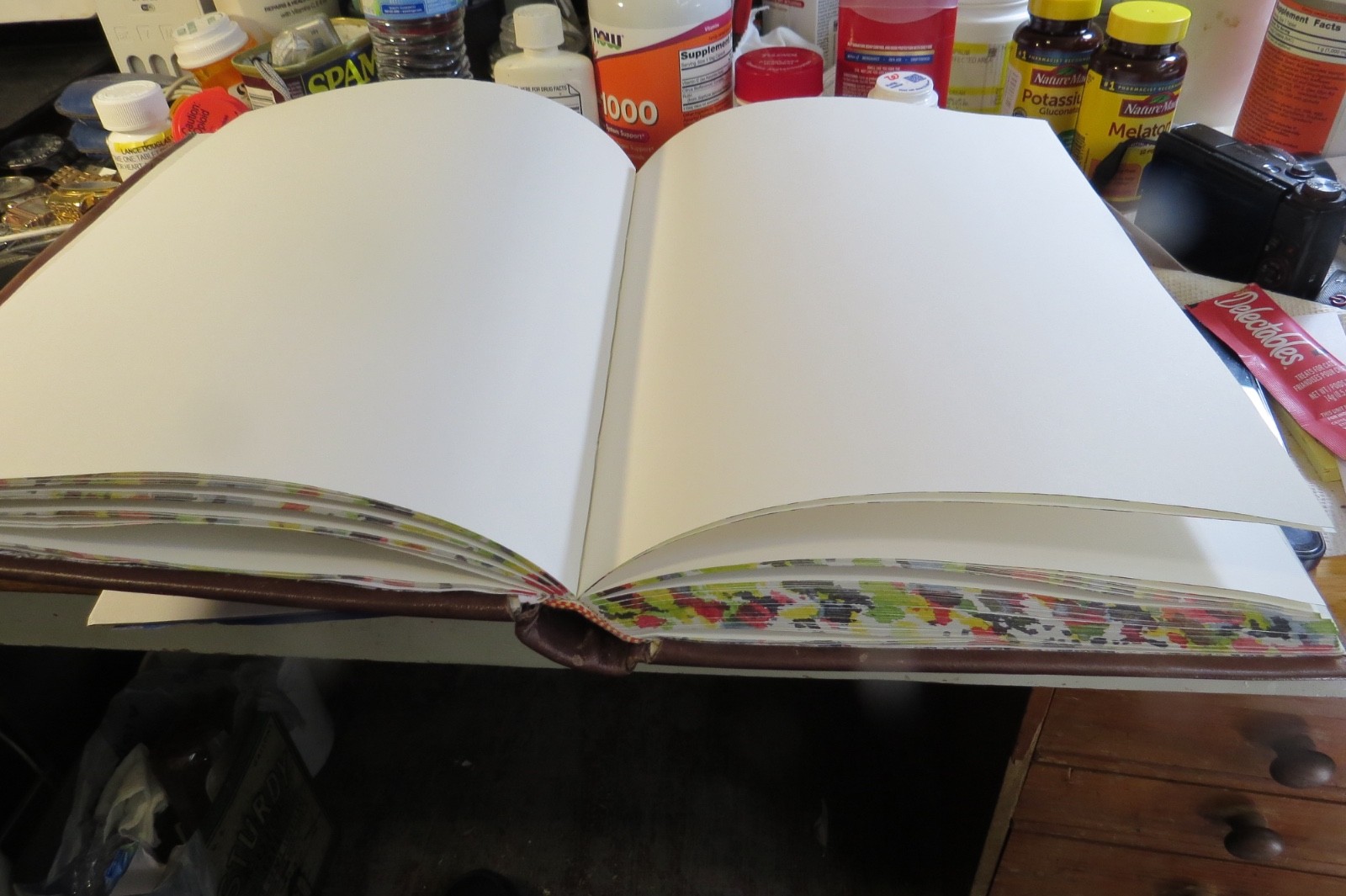 Leather bound sketchbook, notebook, scrapbook, 9 by 12 inches