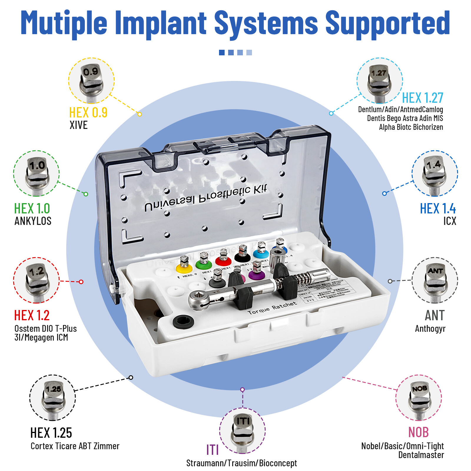 Dental Universal Implant Prosthetic Kit Torque Wrench Screw Drivers Remover 16pc