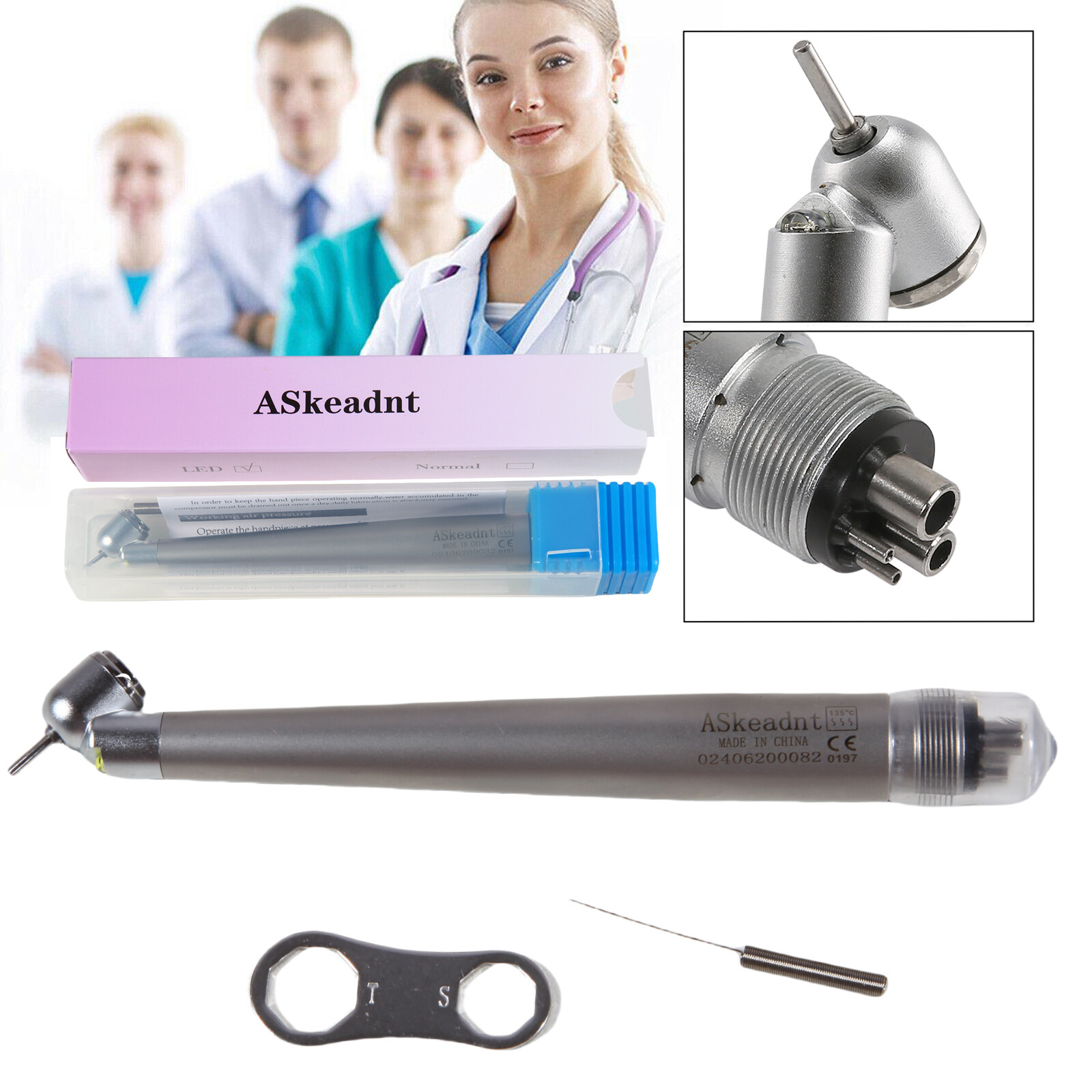 Dental 45° LED Optic High Speed Handpiece E-generator 4 Hole for NSK ASkeadnt