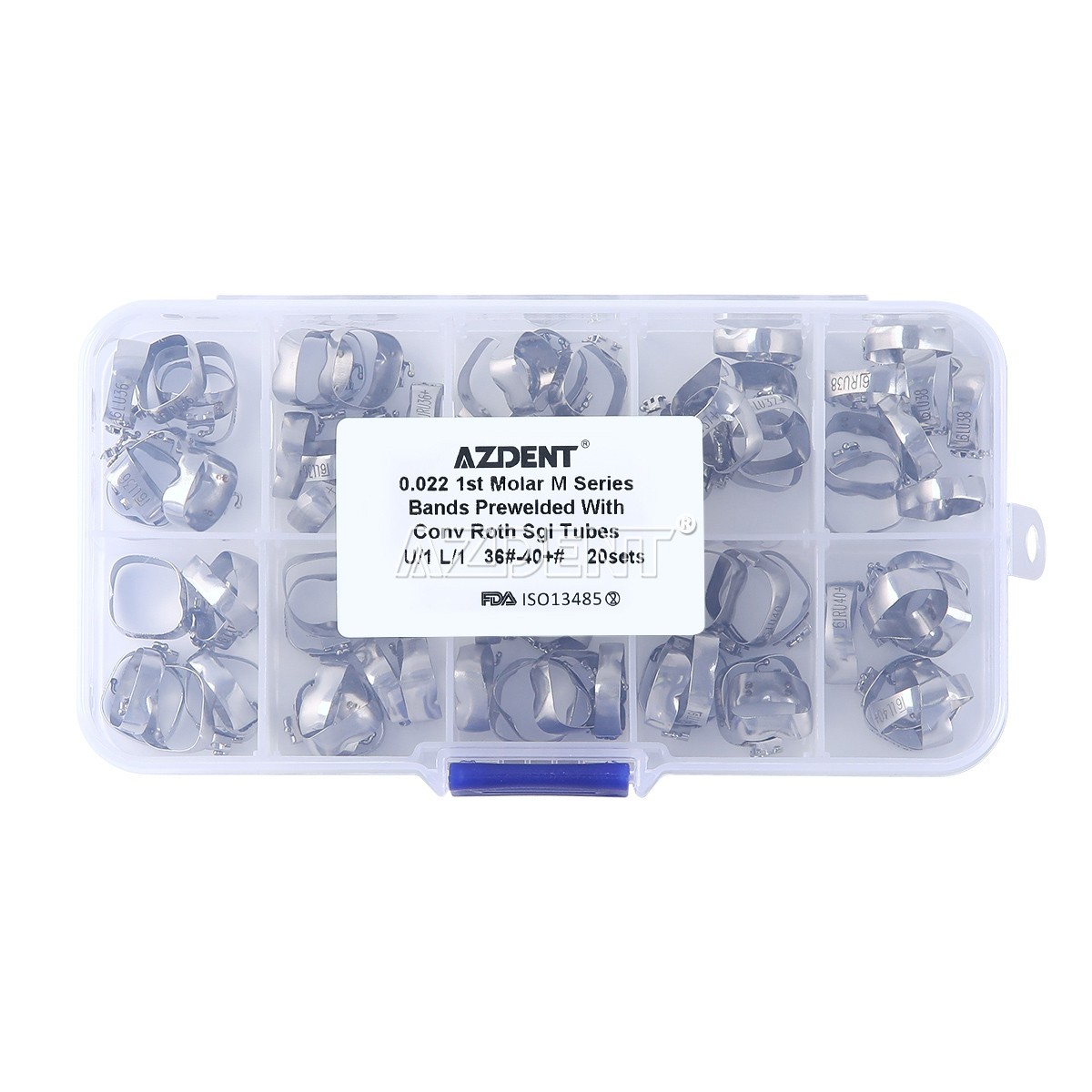 AZDENT Dental Ortho M Series Buccal Tube With Bands 1st Molar Roth.022 36#-40+#