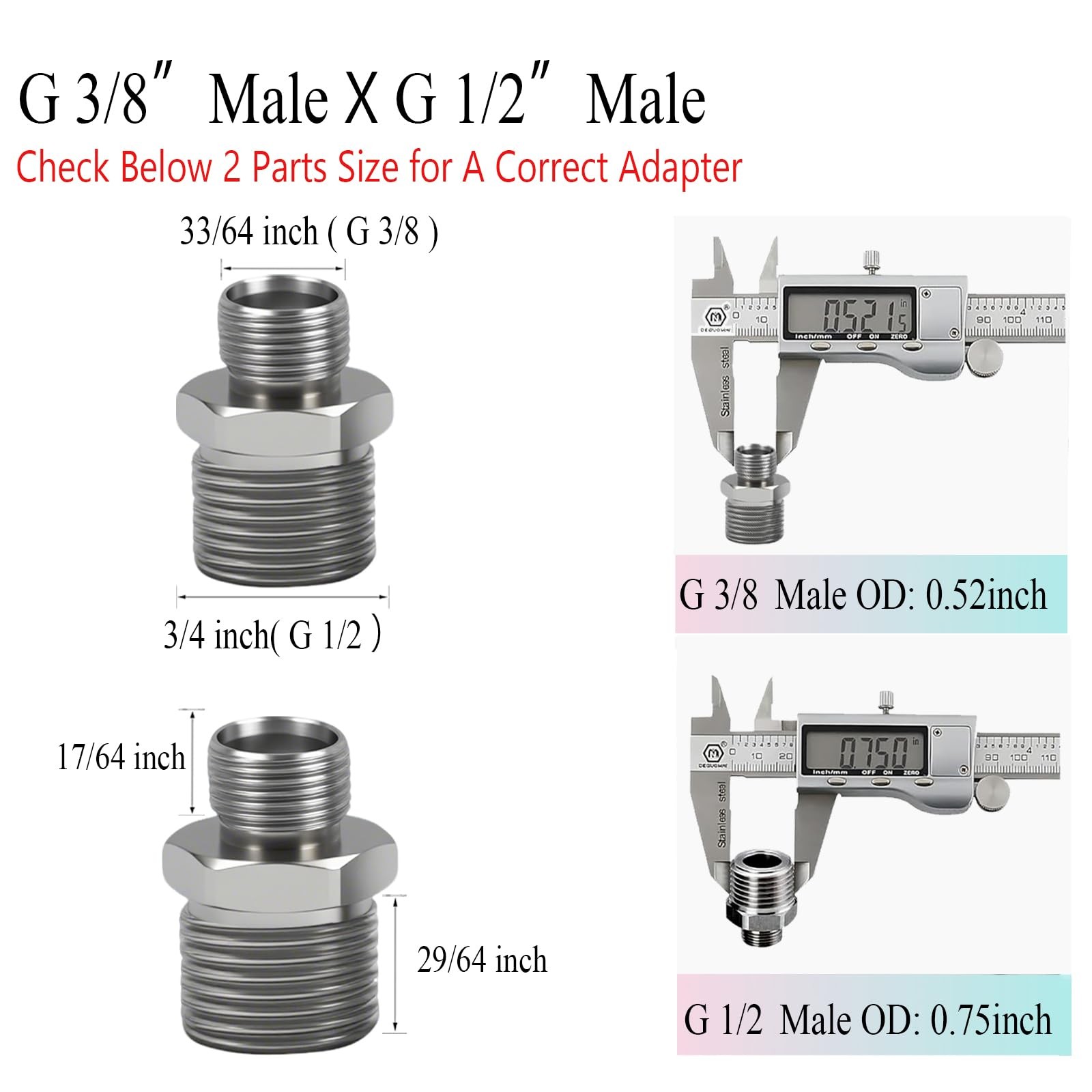 1/2 to 3/8 Water Line Adapter, Brass Compression Male Male, Nickel