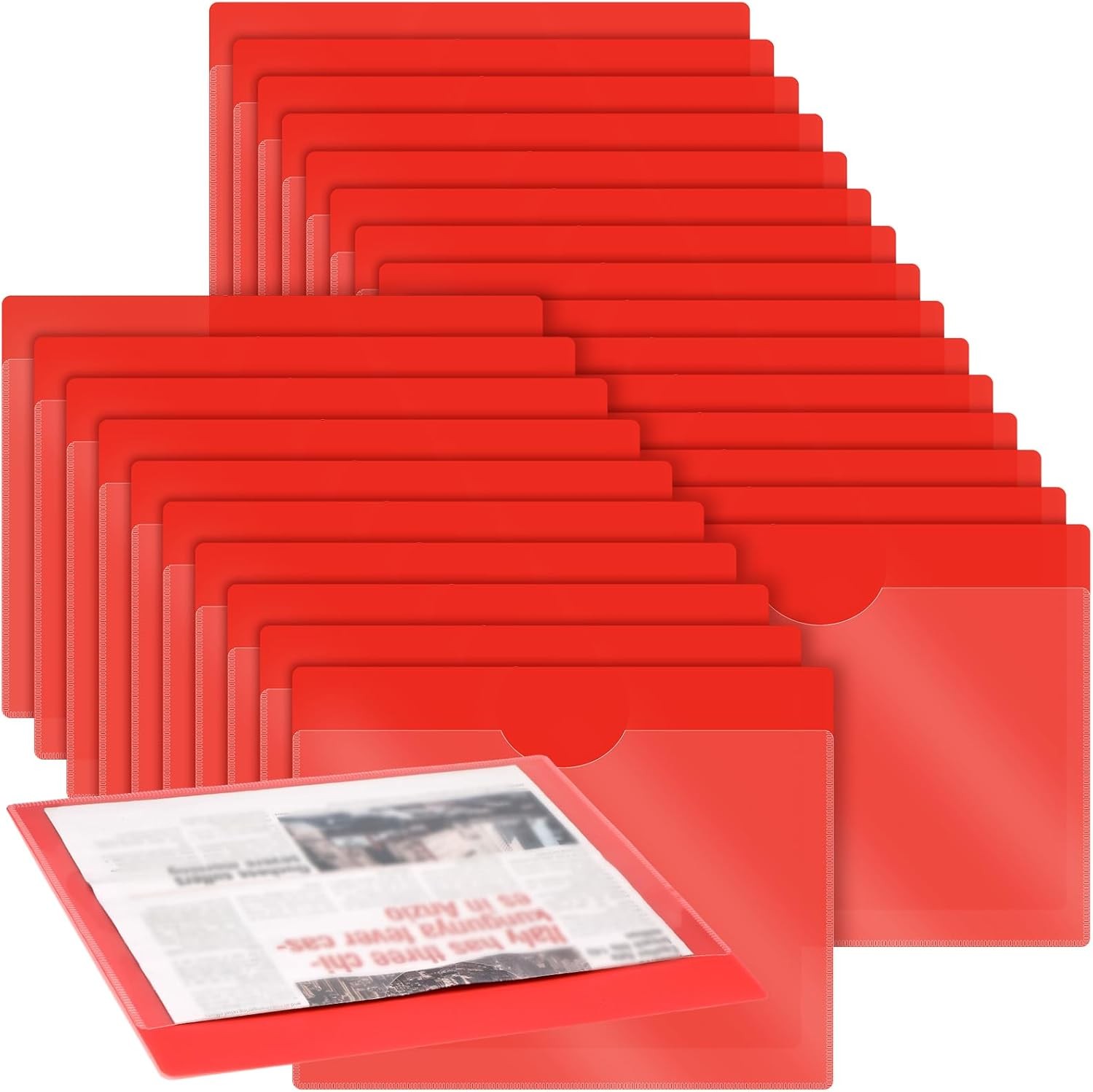 25 Pack Heavy Duty Vinyl Plastic Folders with Clear Front Pocket File Jackets,