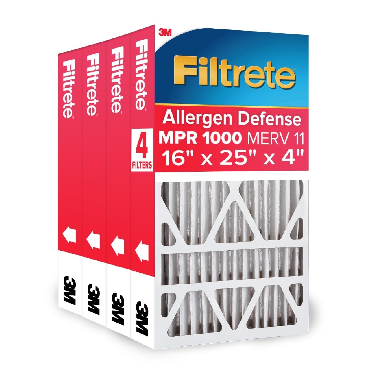 Filtrete 16x25x4 AC Furnace Air Filter, MPR 1000, MERV 11, 16x25x4, White