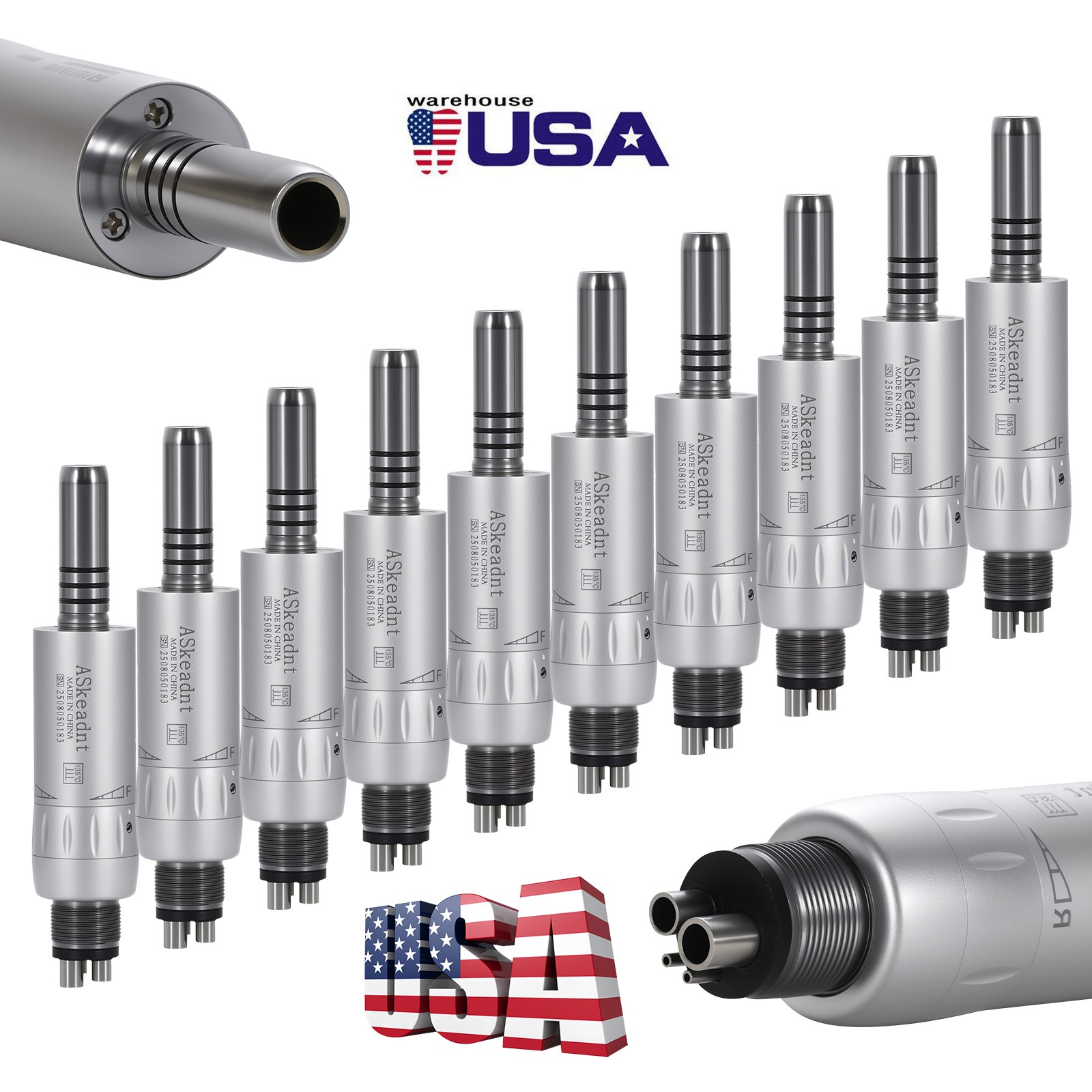 1-10*ASkeadnt Dental Low Speed E-type Air Motor Handpiece 4 Hole Inner channel
