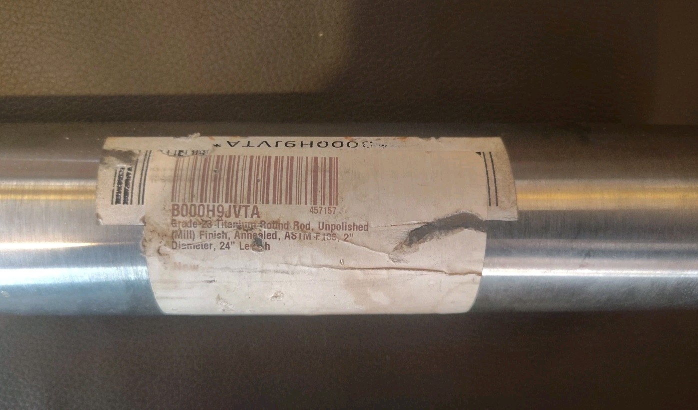 Grade 23 Titanium Round Rod, Unpolished (Mill)Finish, ASTM F136,2″ Dia x 24″ L
