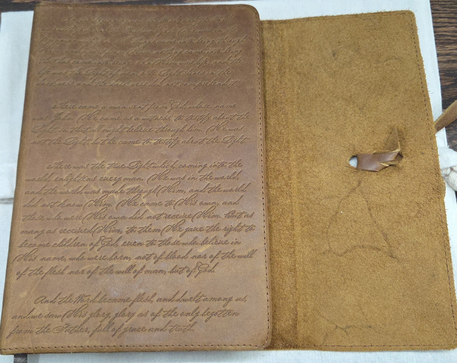Christian Art Gifts “In The Beginning” Premium Full Grain Leather Journal NEW