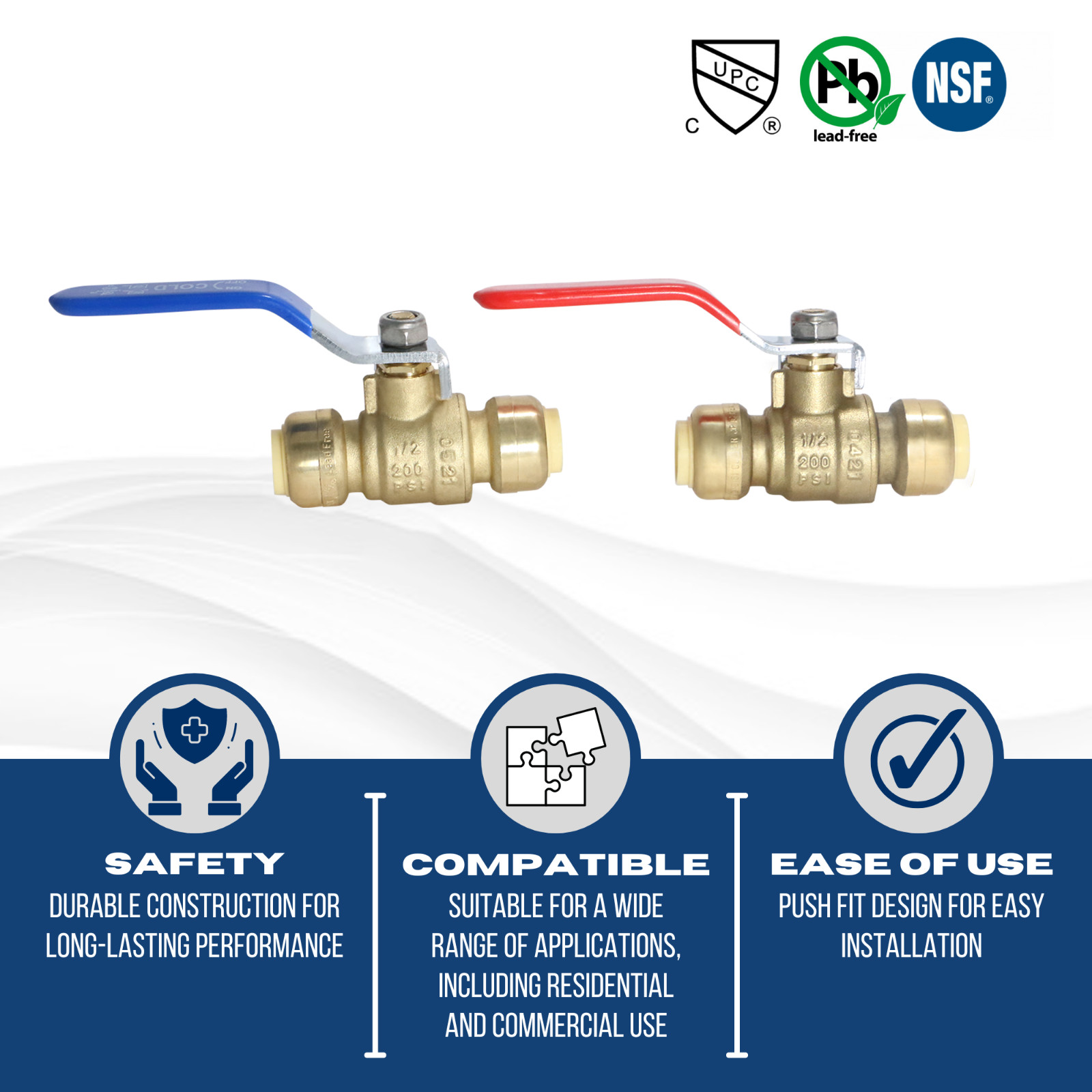 12 Pcs 1/2″ Push Fit Ball Valve Hot and Cold with 1 Removing Clip