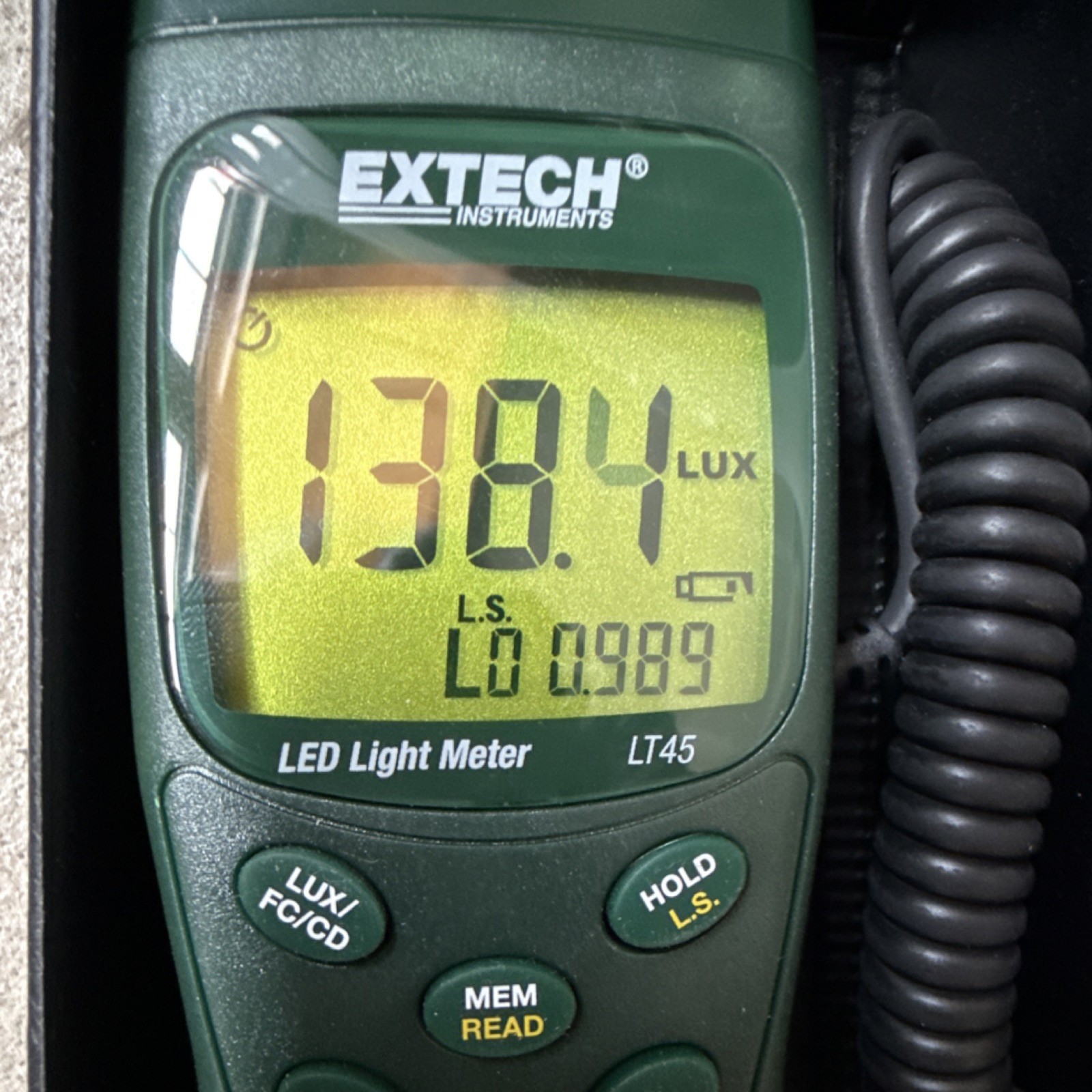 Extech LT45 LED Light Meter Lux FC Measurement Instrument with Sensor