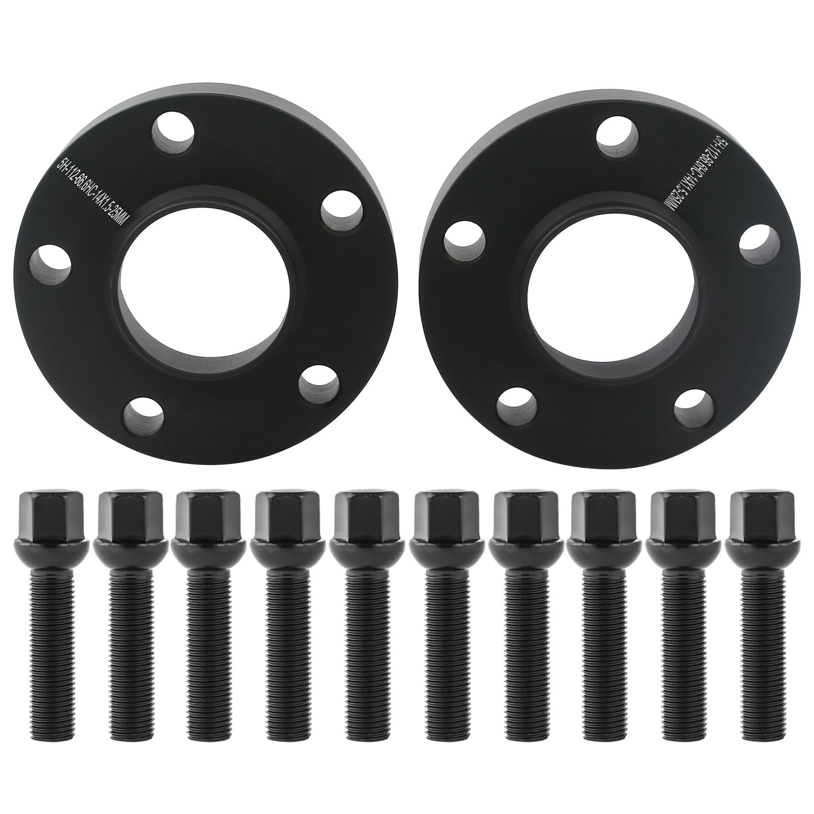 Dcvamous 4Pc Black 5X112 Hubcentric Wheel Spacers 1 Inch 14X1.5 Bolts 50Mm