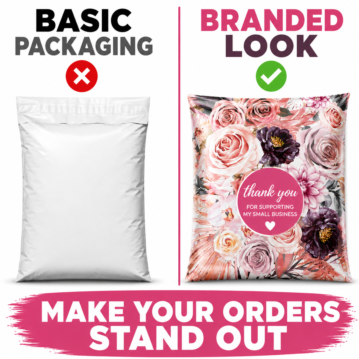 10×13 Boho Floral Designer Poly Mailers Boutique Shipping Bags Cute