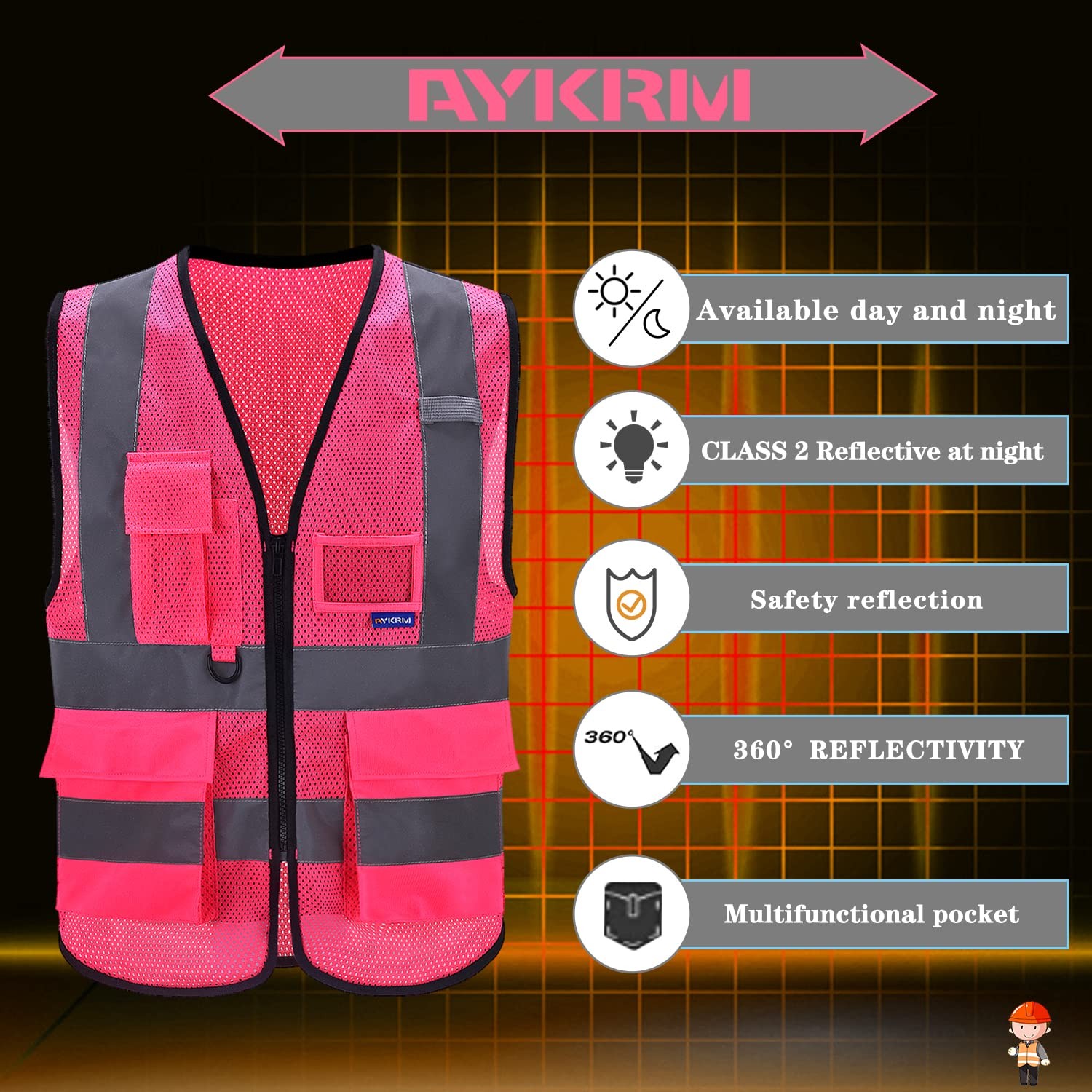 Xsmall Pink High Visibility Mesh Safety Reflective Vest With Pockets And Zipper