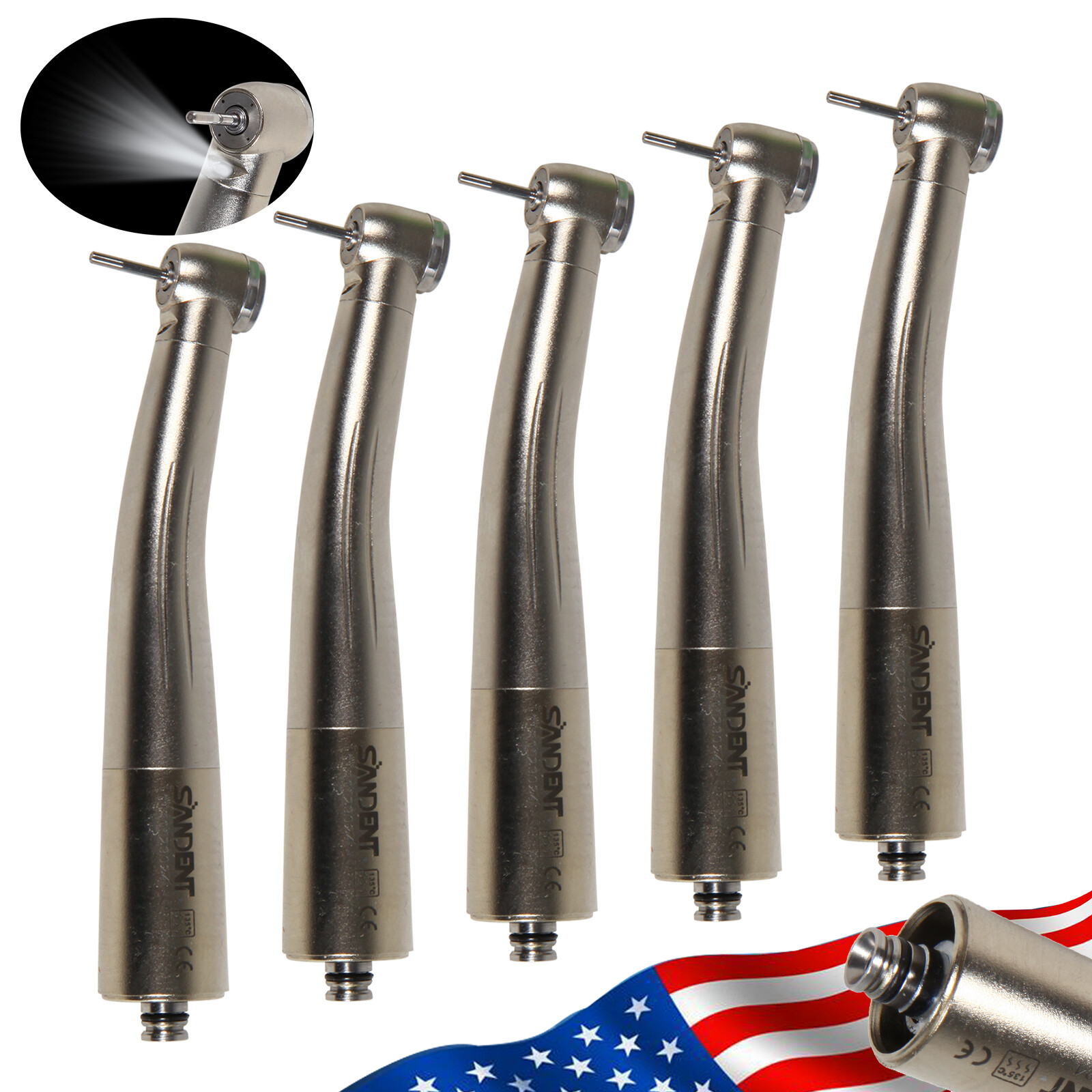1-5*Dental Fiber Optic LED High Speed Handpiece fit NSK 6Hole Coupler SANDENT sa
