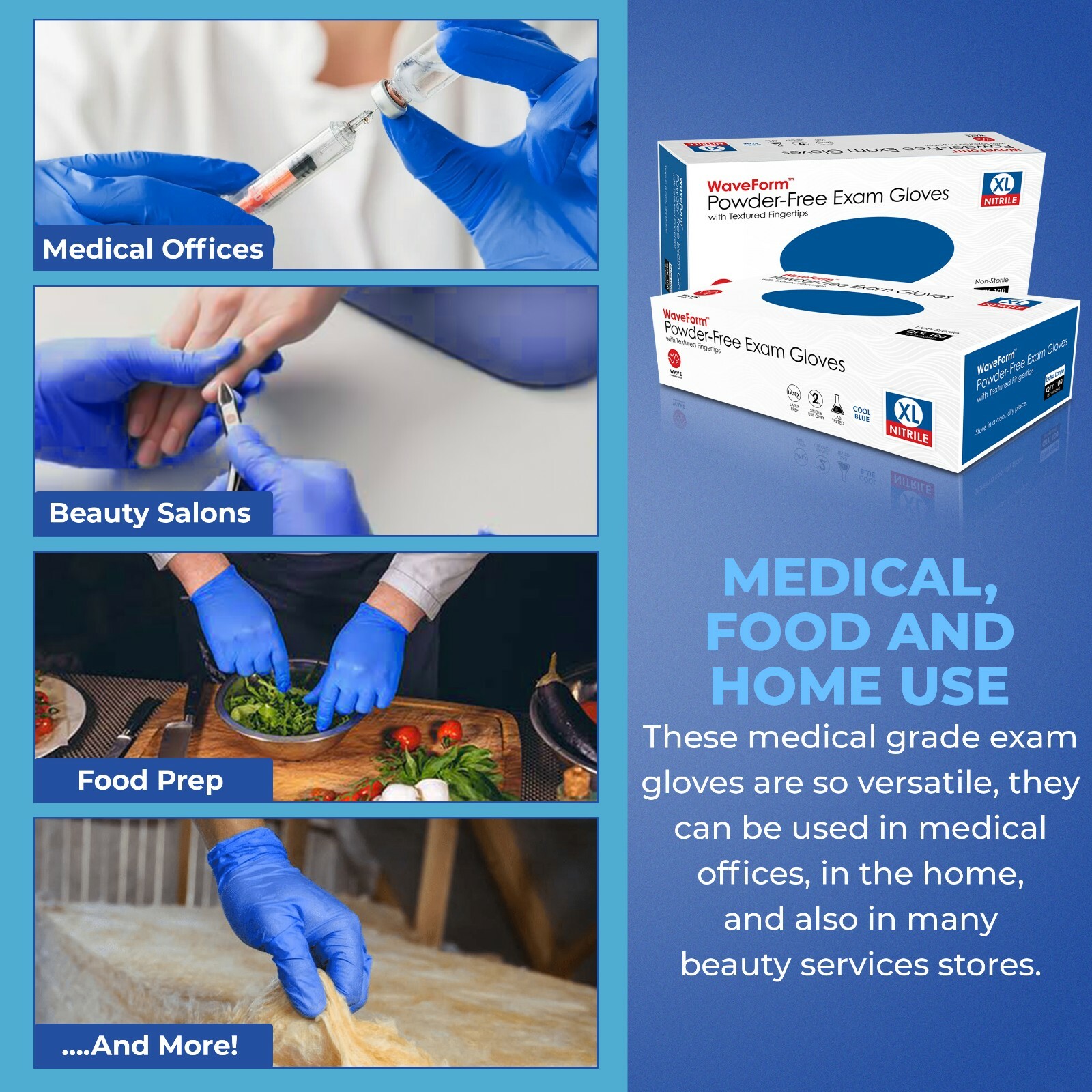 1000 Blue Nitrile Exam Medical Gloves 4 Mil, Latex & Powder Free 10 Boxes of 100