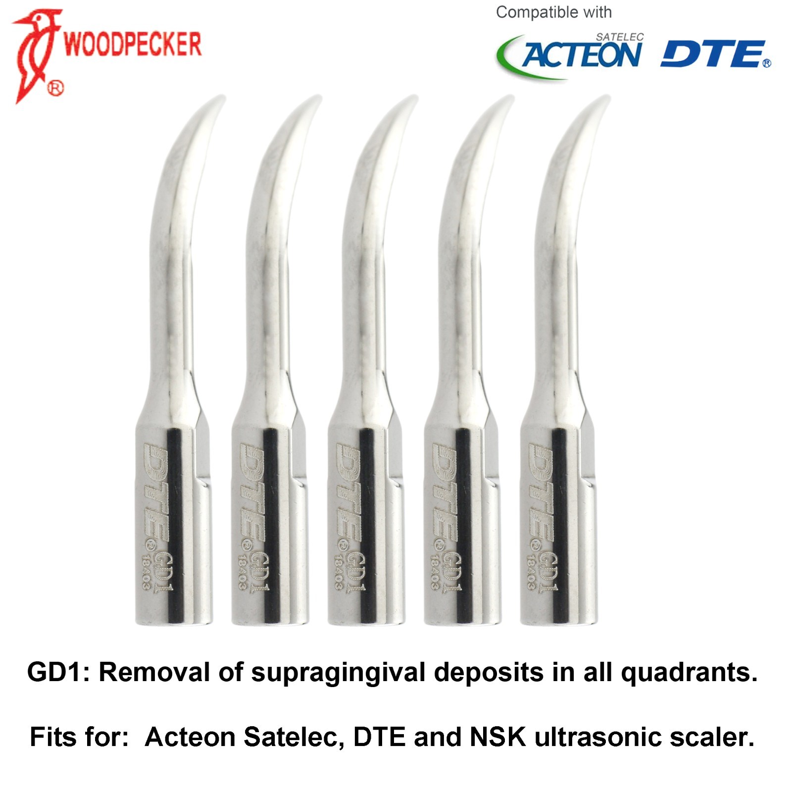 Woodpecker DTE Scaler Tip Endo Periodontal G1 P3 GD4 ED1T fit Acteon Satelec EMS