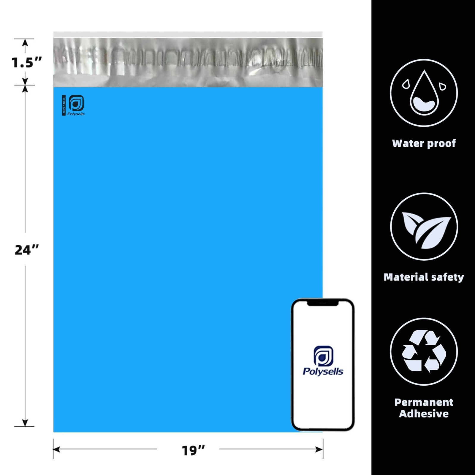 50 19×24 Poly Mailers Envelopes Self Sealing Shipping Mailers Blue POLYSELLS