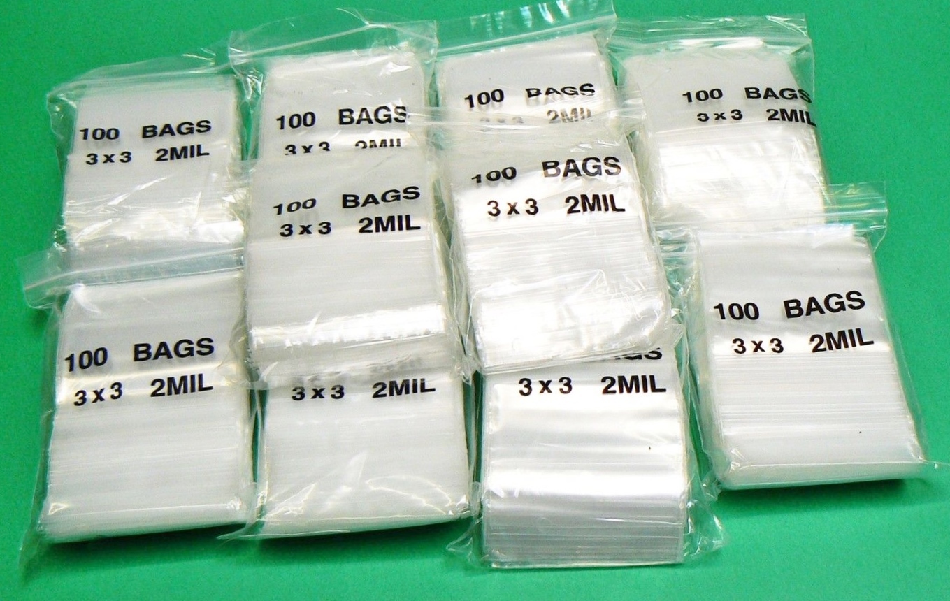 3 x 3 Bags 2mil Clear Reclosable Top Seal Squeeze Lock Bags 3″ Square 1000 Pcs