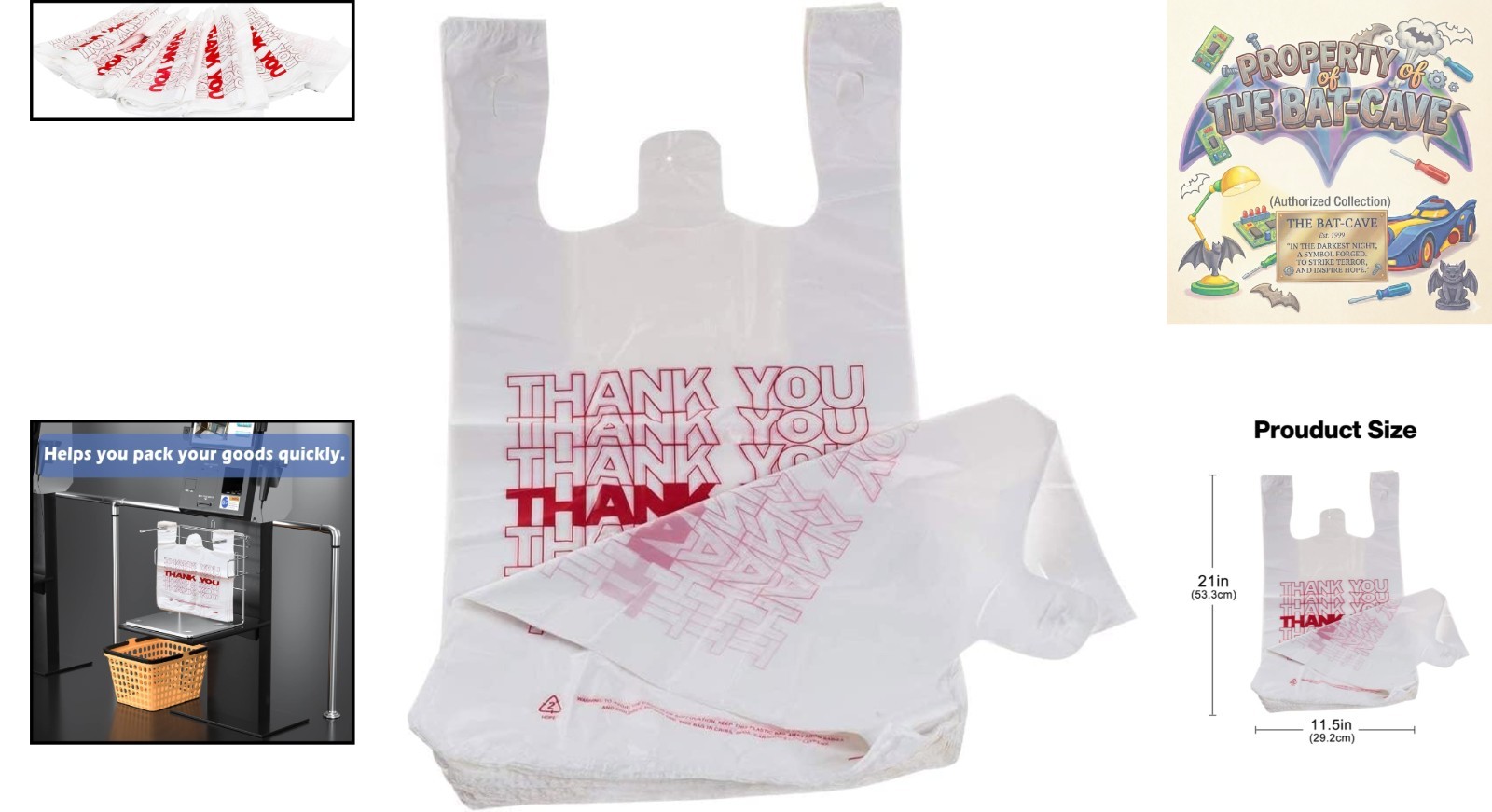 Reusable 100 Count Plastic Bags – Thank You Print Grocery Bags with Handles