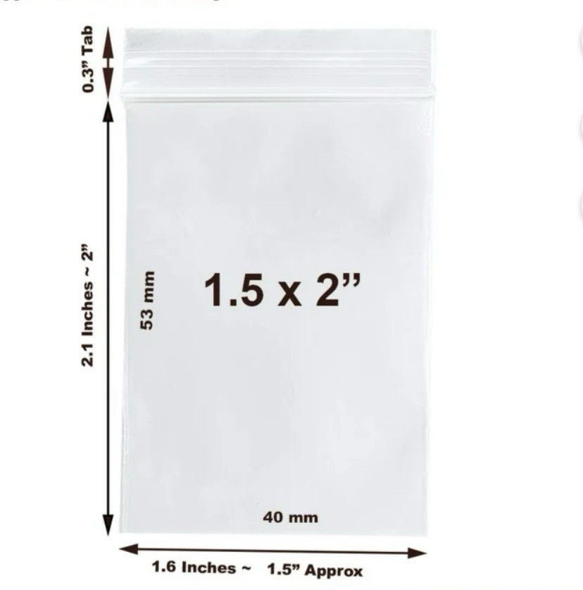 10 Pack. 1.5 X 2 Zip Lock Poly Resealable Clear Plastic Bags. Small/Mini.