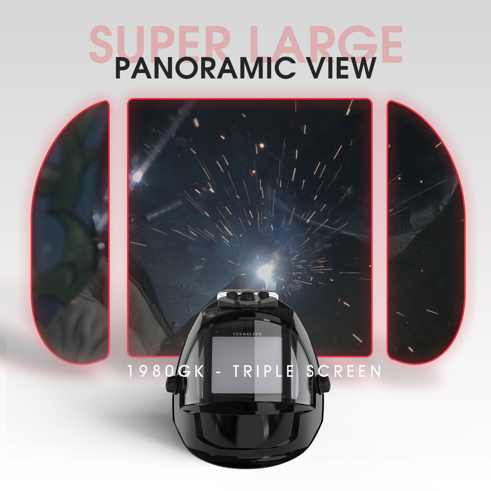 Large View True Color Auto Darkening Welding Helmet, Panoramic View Welder Mask