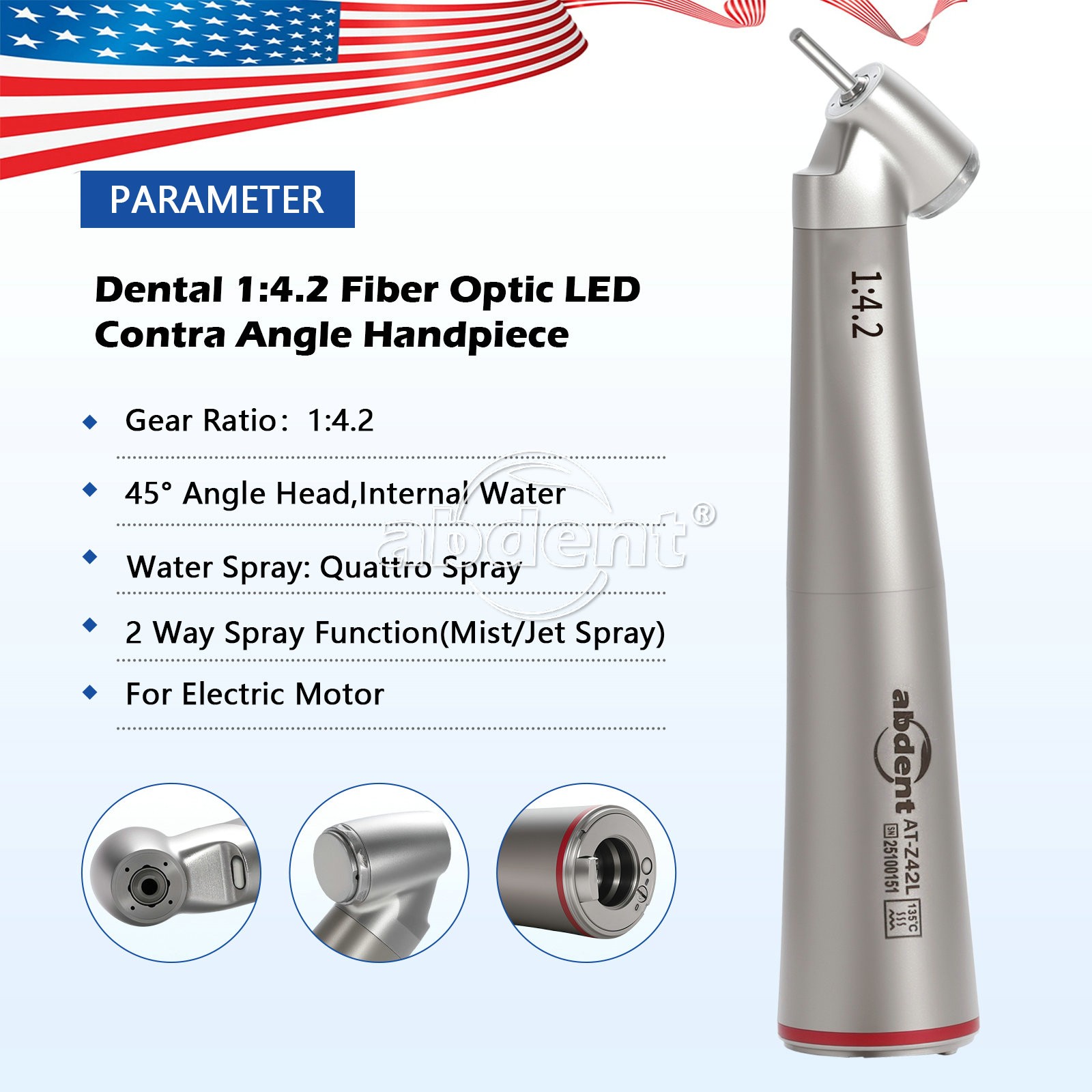Dental 45° Angle Surgical Handpiece Electric 1:4.2 Mist Jet Spray NSK TiMax Z45L