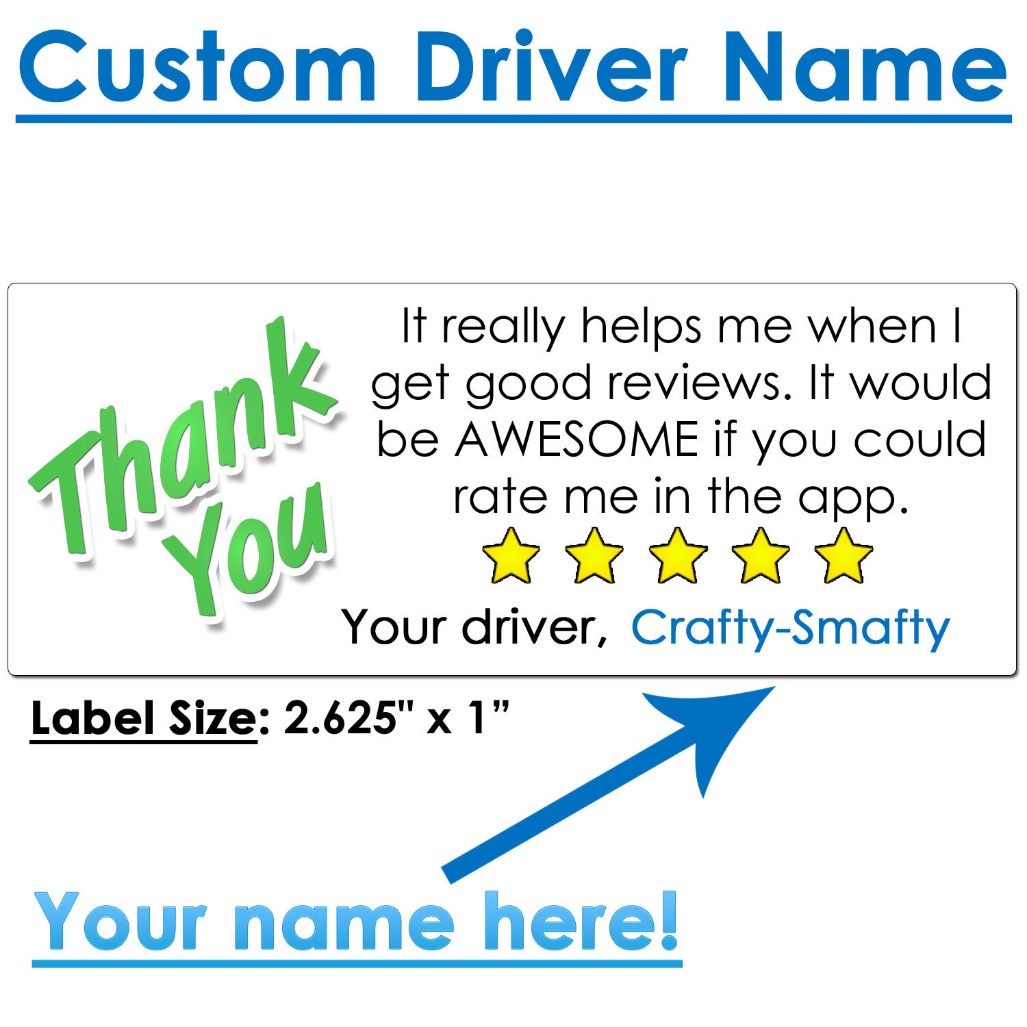for Uber Eats Driver Thank You Stickers Please Rate Increase Tips CUSTOM NAME