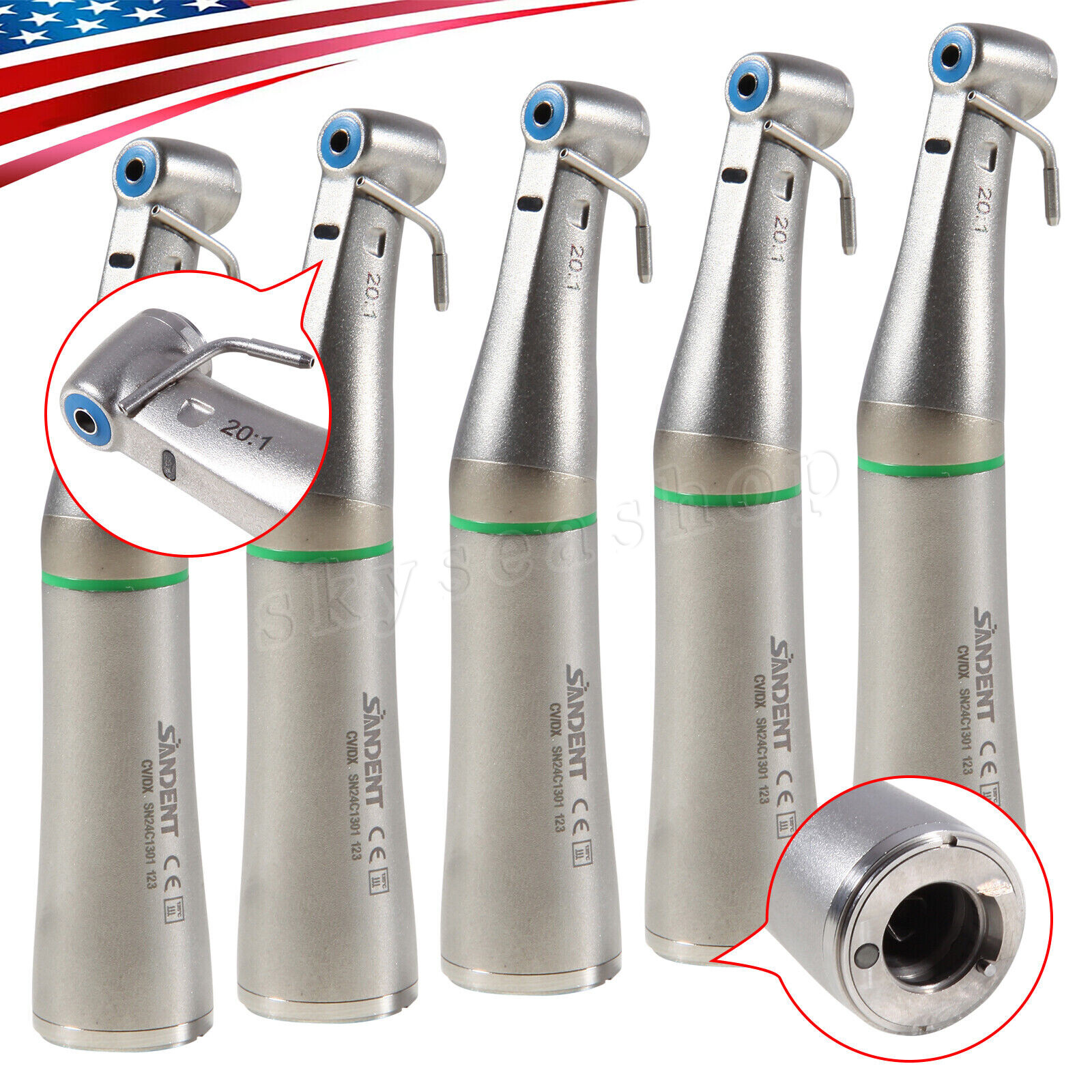 1-5 Contra Angle 20:1 LED Dental Implant Surgical Handpiece Fiber Optic For NSK